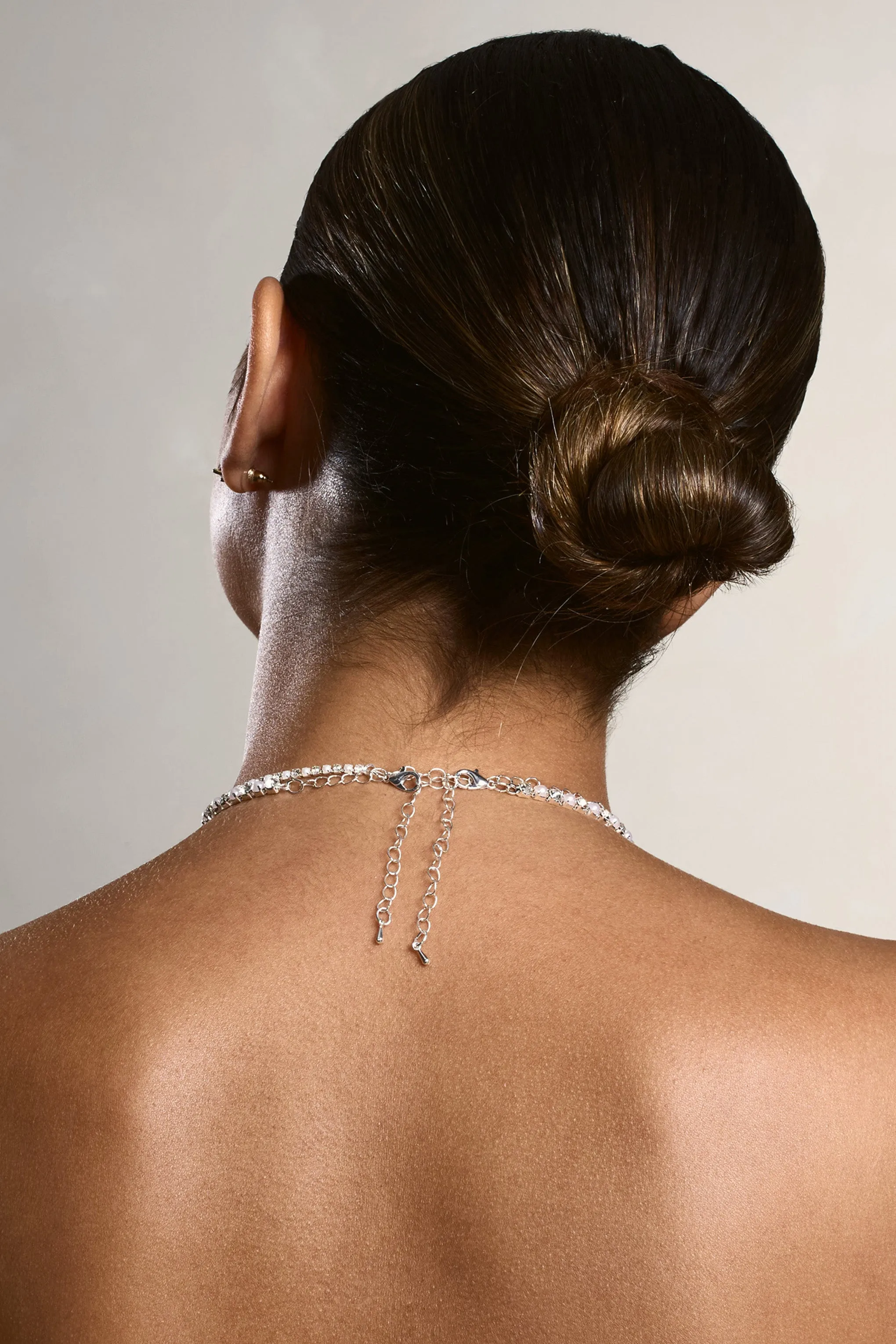 Opalia | Silver Diamante Pearl Layered Necklance