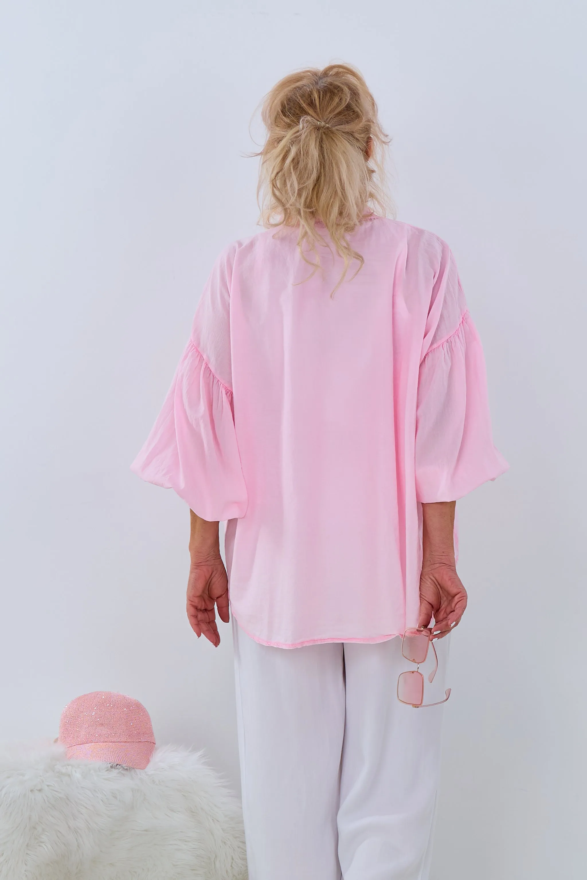 Oversized Bluse mit Herz-Patches, rosa