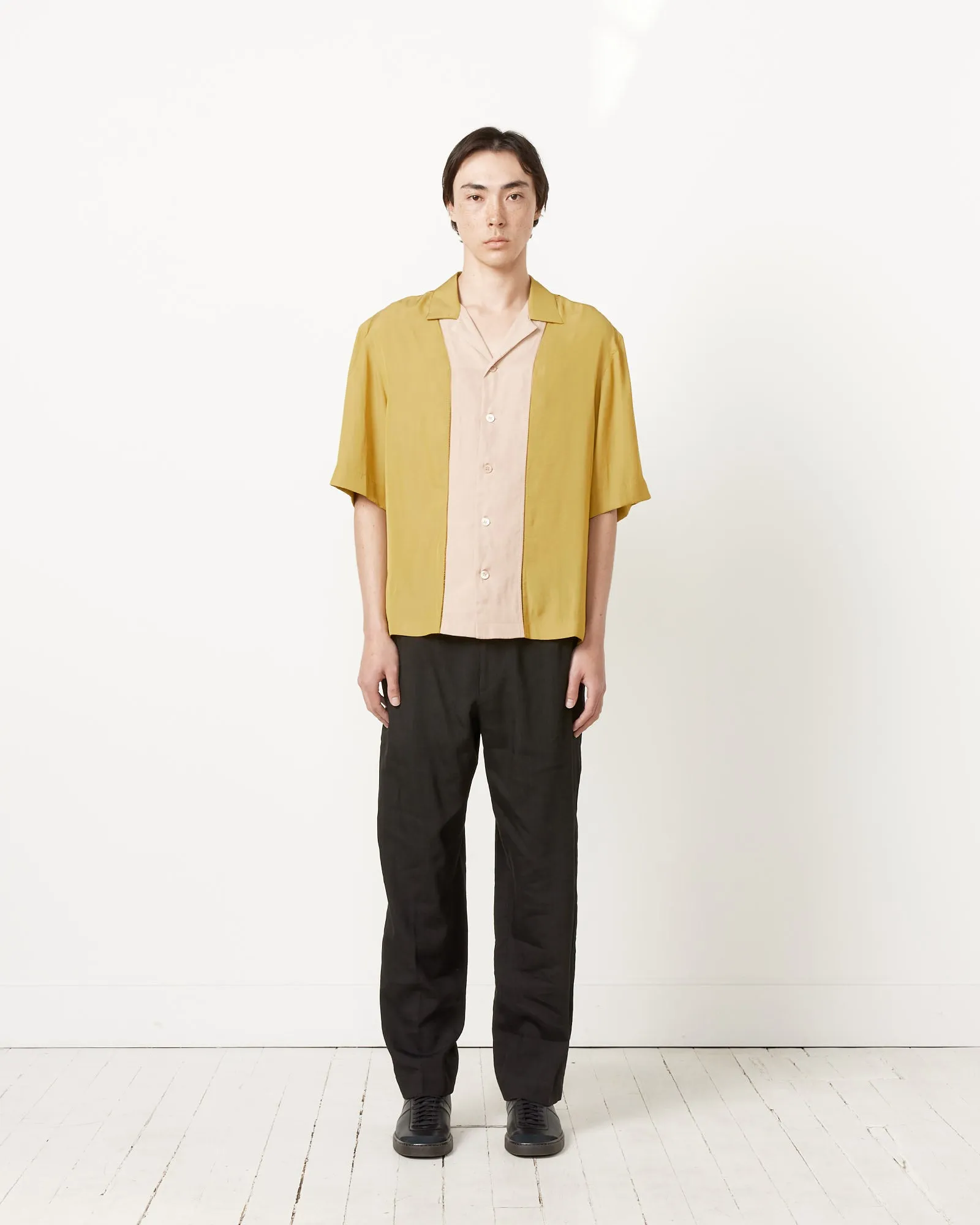 Paneled Short Sleeve Shirt in Mustard