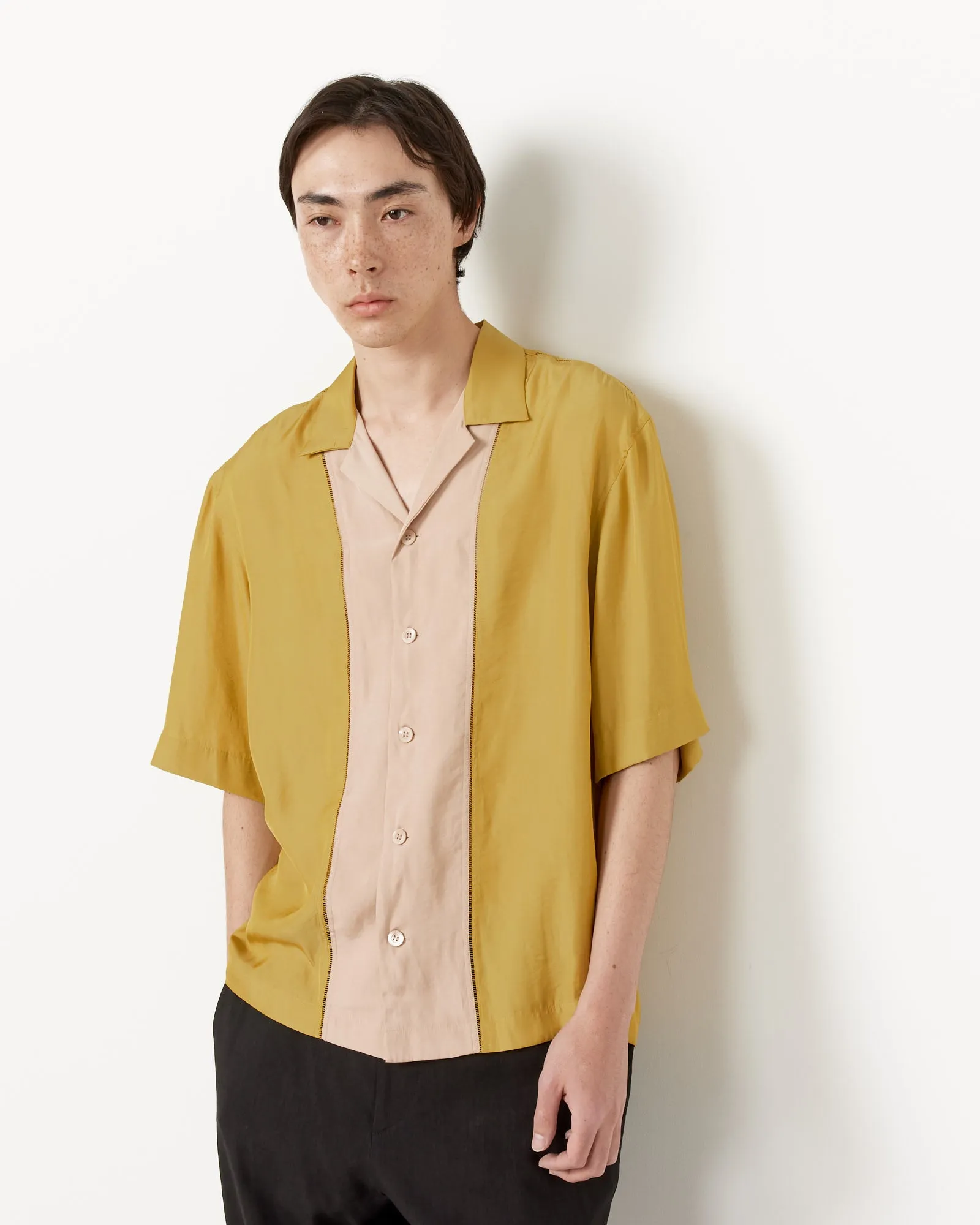 Paneled Short Sleeve Shirt in Mustard