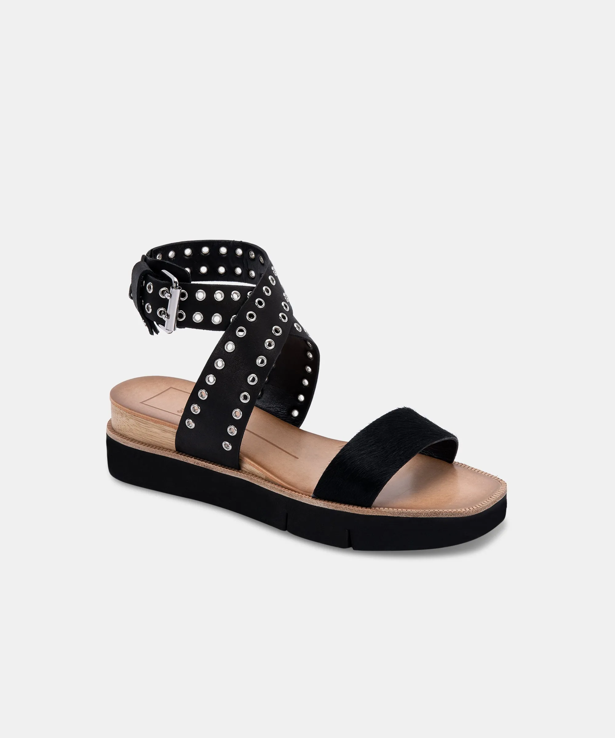 PANKO STUD SANDALS MIDNIGHT CALF HAIR re:vita