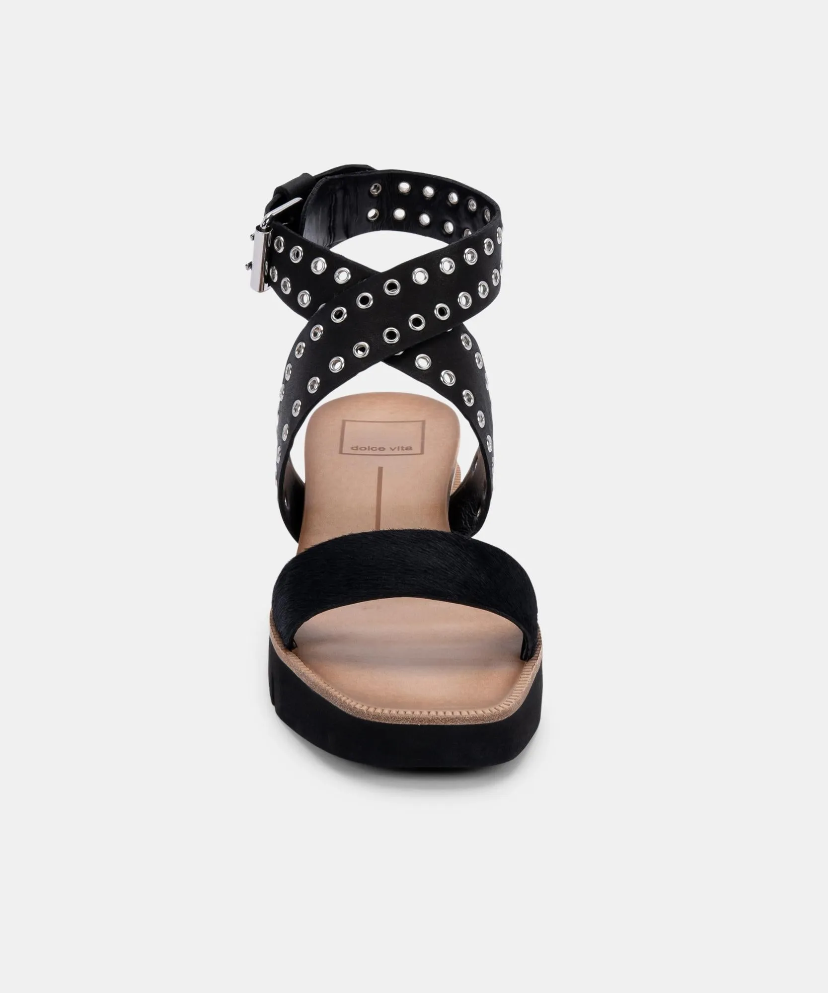 PANKO STUD SANDALS MIDNIGHT CALF HAIR re:vita