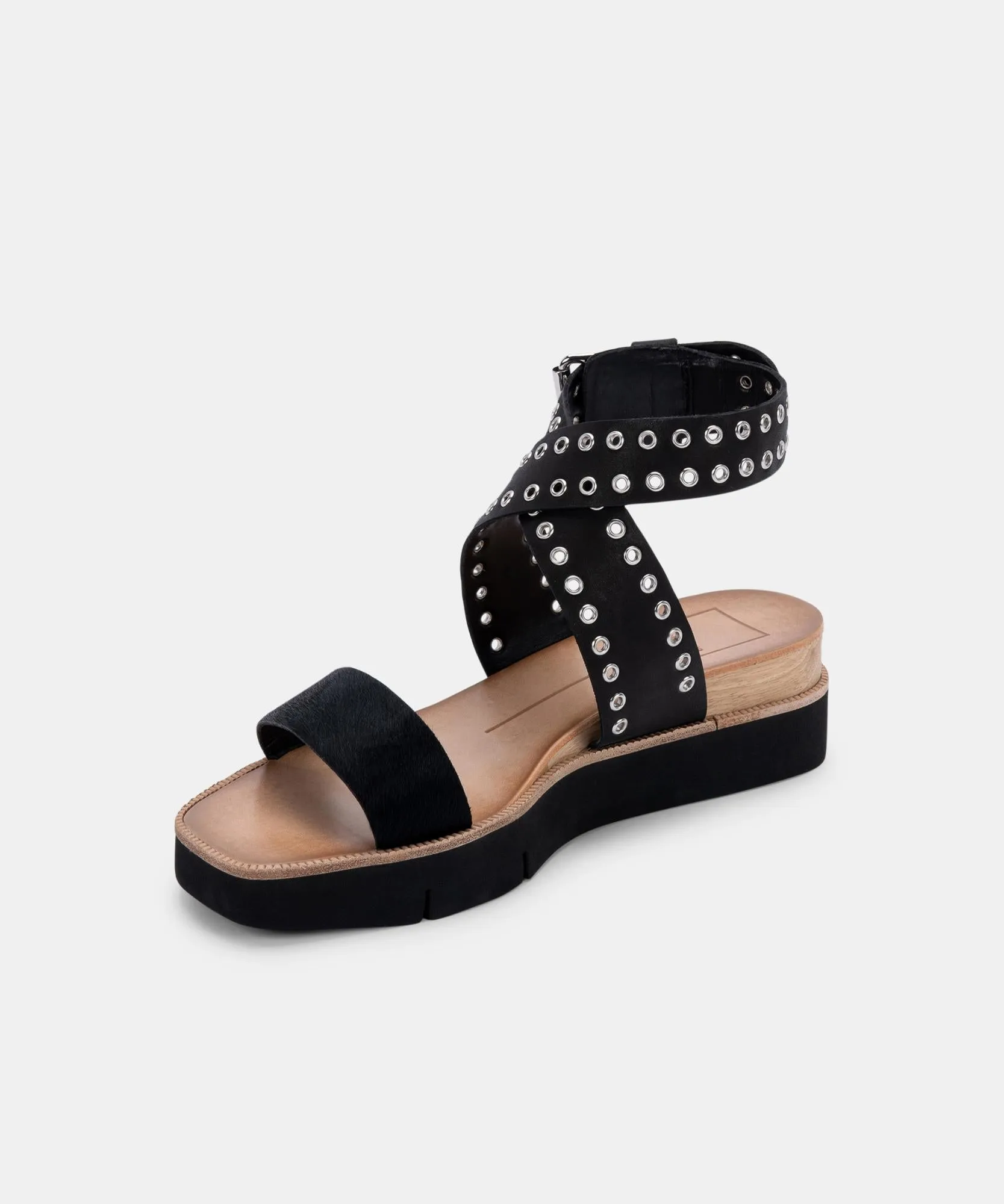 PANKO STUD SANDALS MIDNIGHT CALF HAIR re:vita