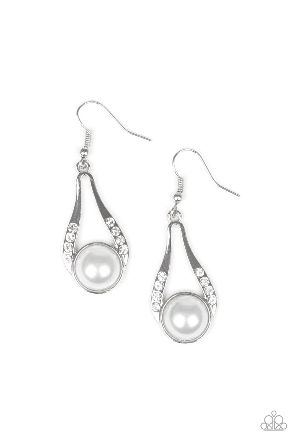 Paparazzi Earring ~ HEADLINER Over Heels - White Pearl Earring