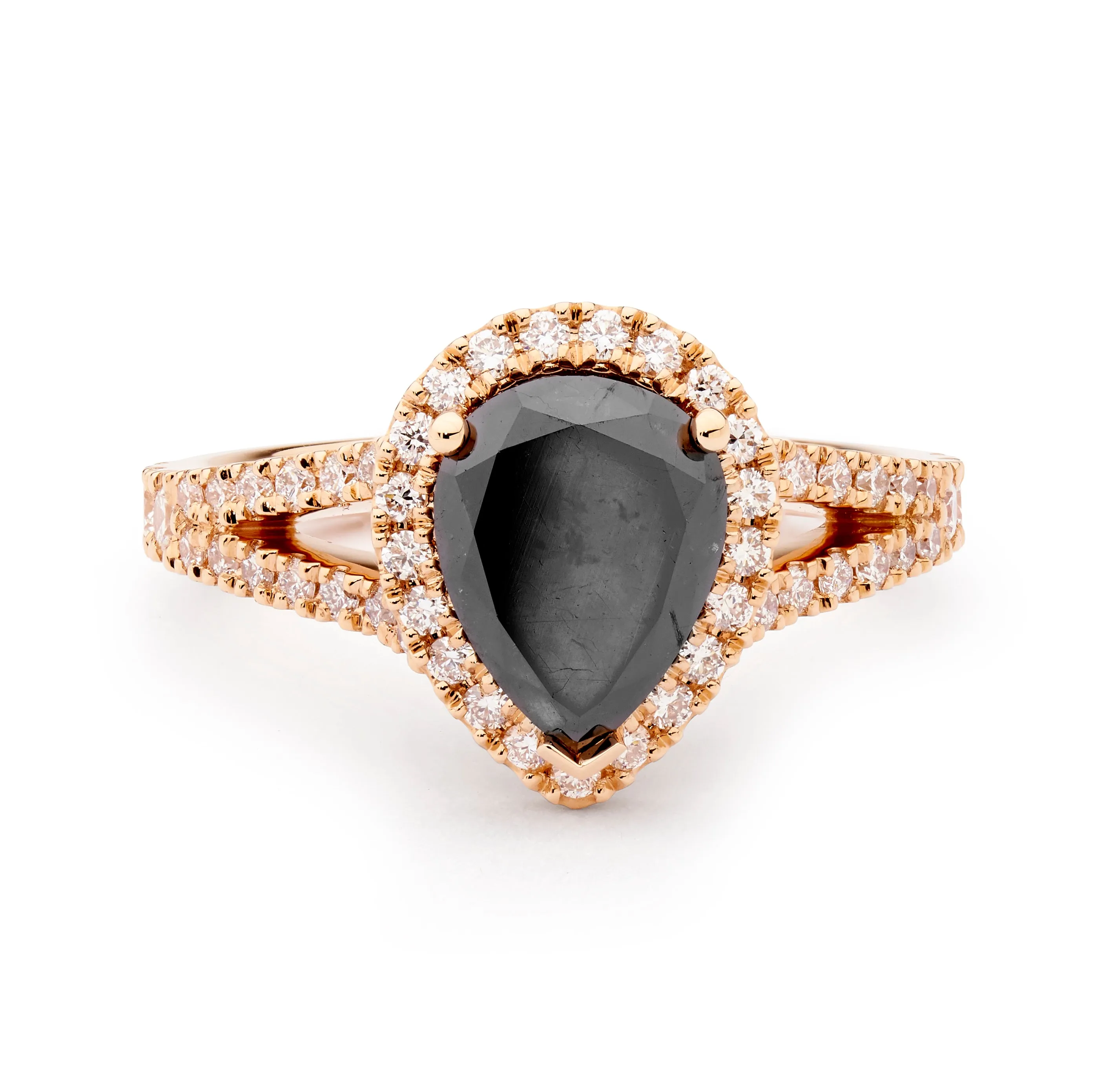 Pear Shaped Black and White Diamond Split Band Ring