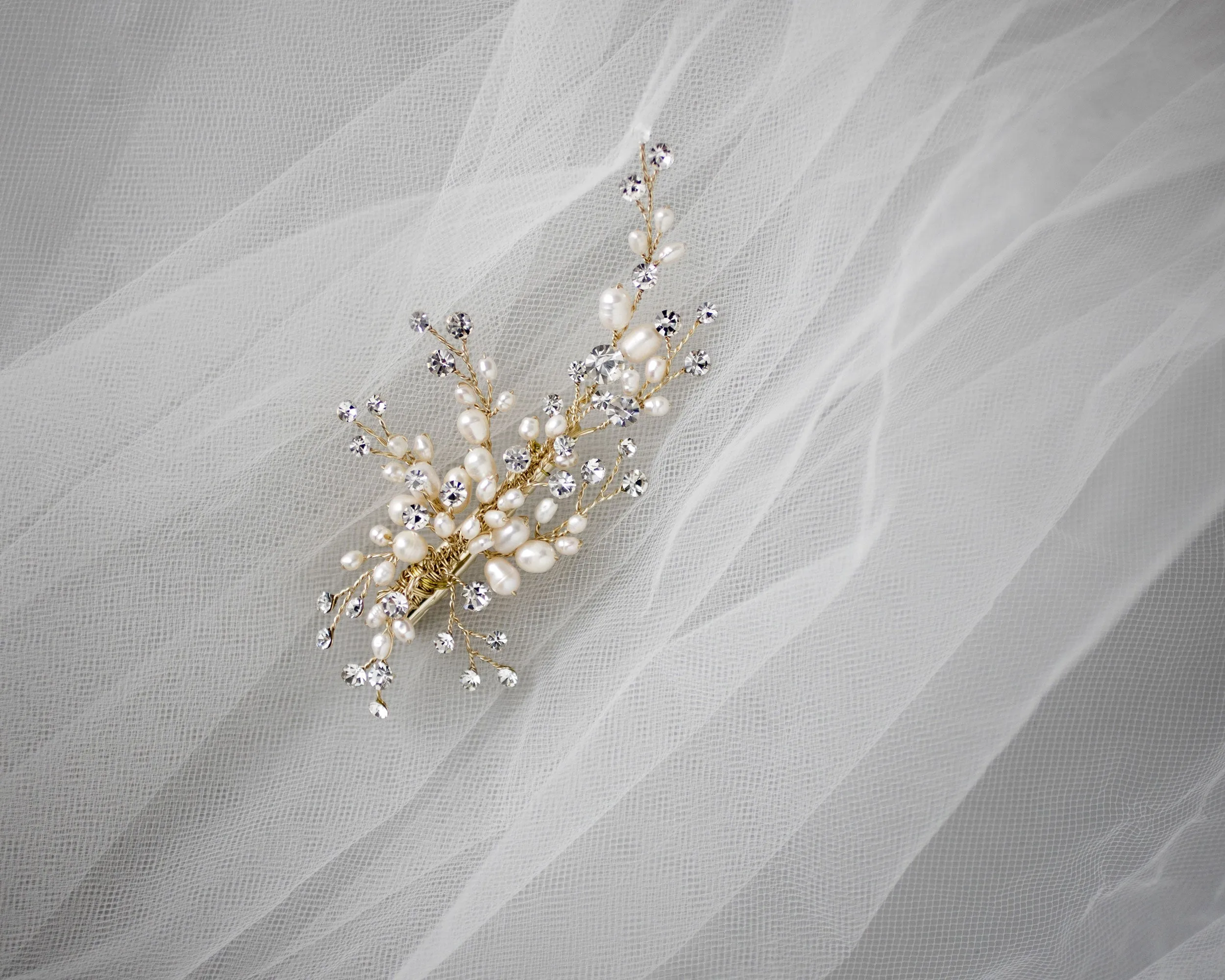 Pearl and Crystal Spray Wedding Hair Clip