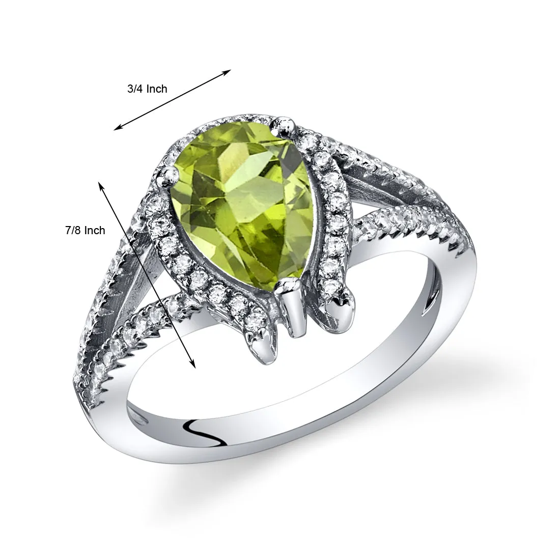 Peridot Pear Shape Sterling Silver Ring Size 9