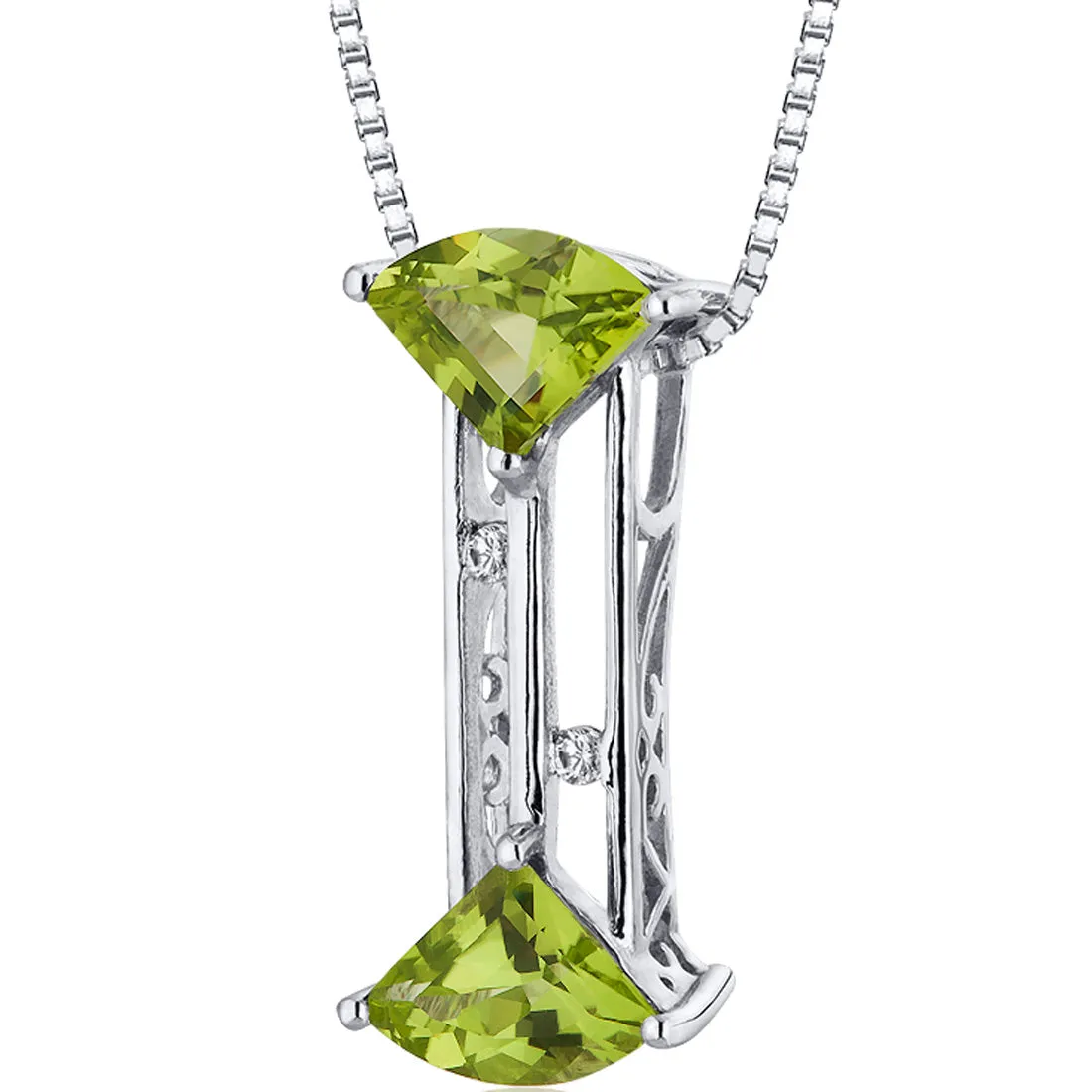 Peridot Pendant Sterling Silver Fan Shape 1.75 Carats