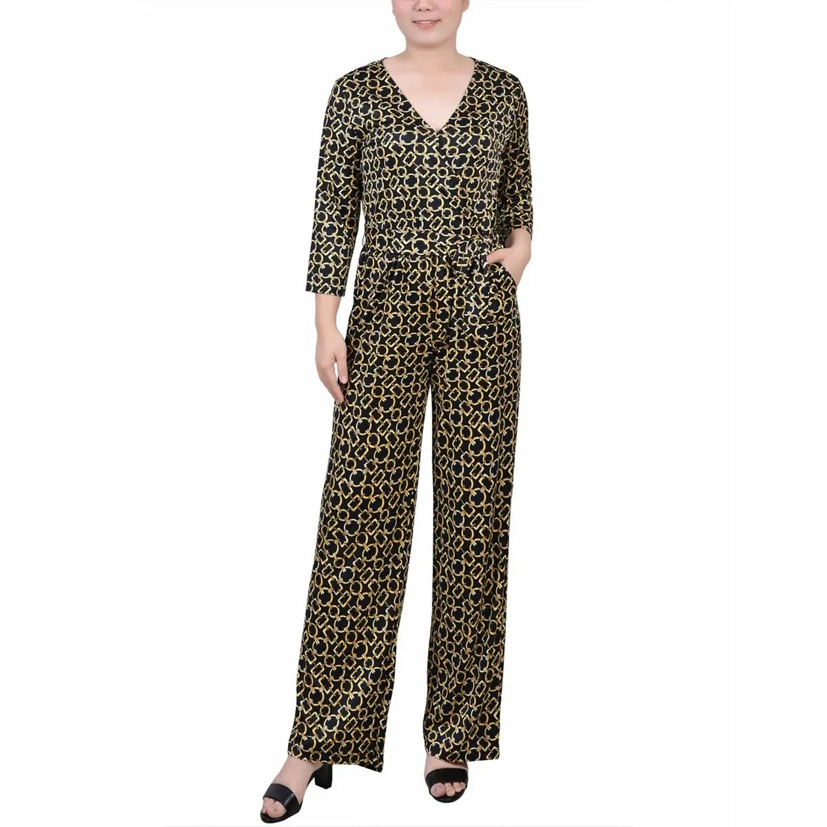 Petites Womens Printed Jersey Jumpsuit