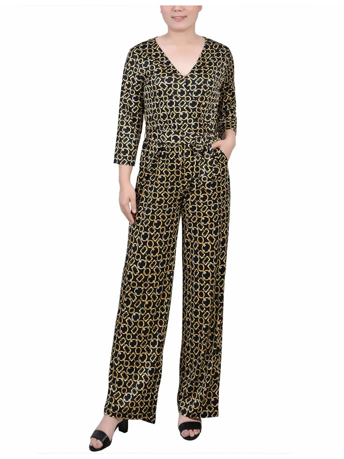 Petites Womens Printed Jersey Jumpsuit