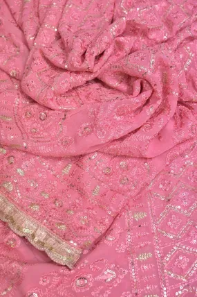 Pink Color Pure Georgette with Allover Chikankari and Sequin Embroidery