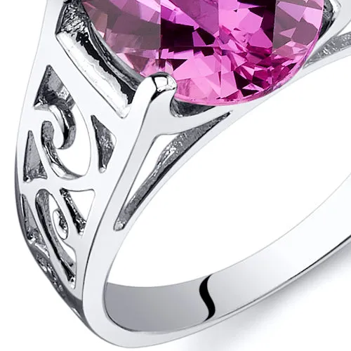 Pink Sapphire Ring Sterling Silver Oval Shape 3.5 Carats Size 8