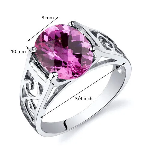 Pink Sapphire Ring Sterling Silver Oval Shape 3.5 Carats Size 8