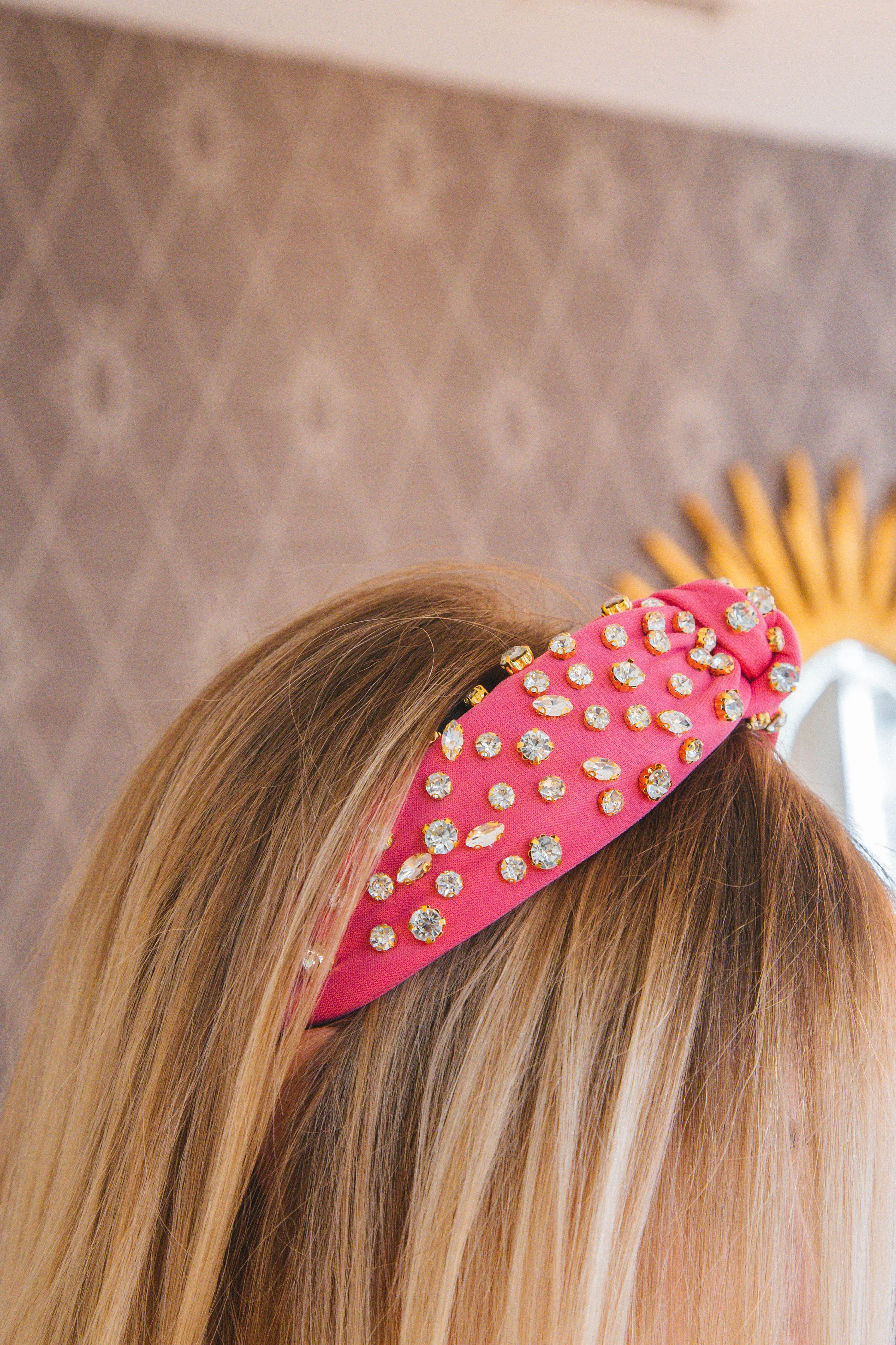 Poppy Rhinestone Knot Headband, Hot Pink