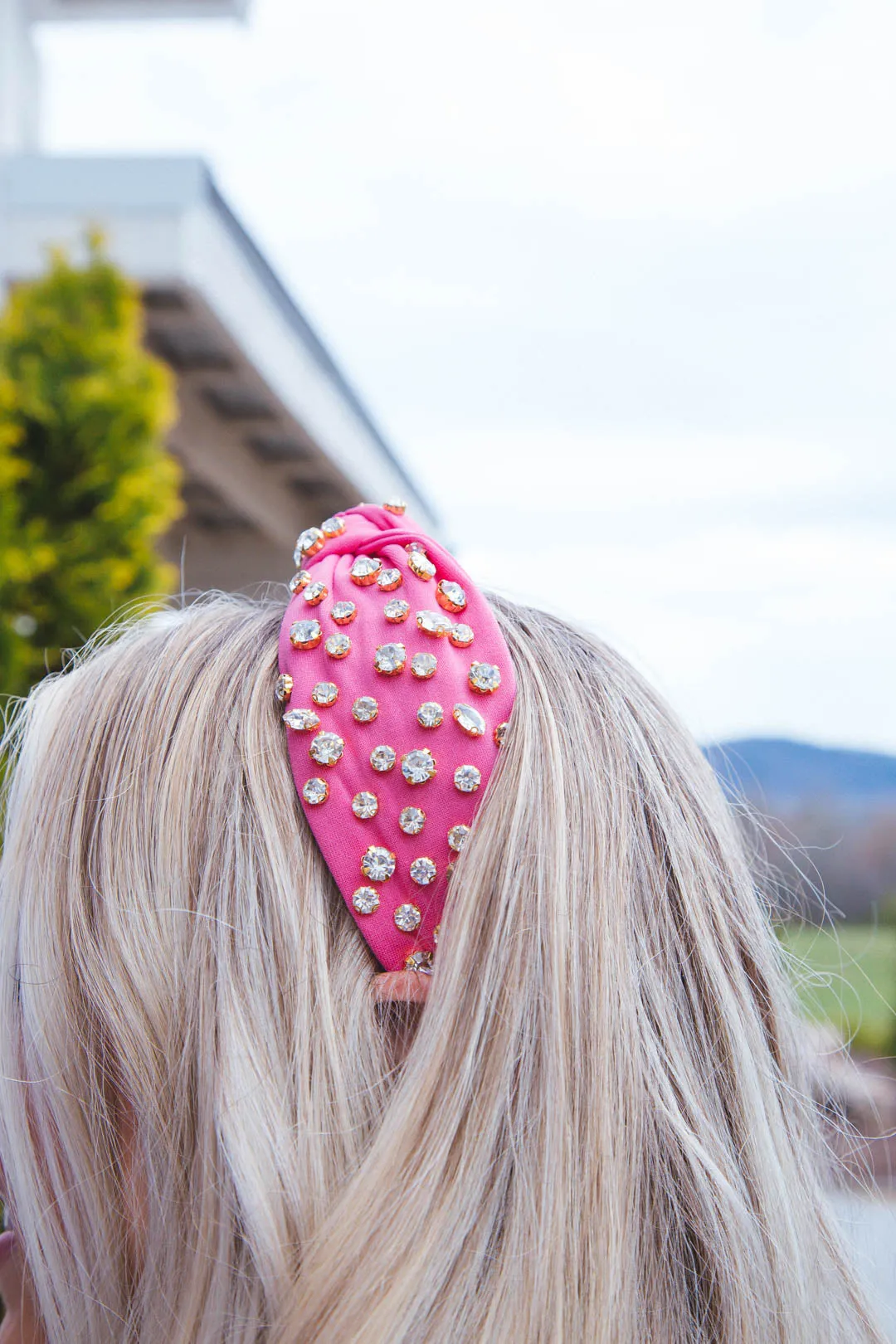 Poppy Rhinestone Knot Headband, Hot Pink