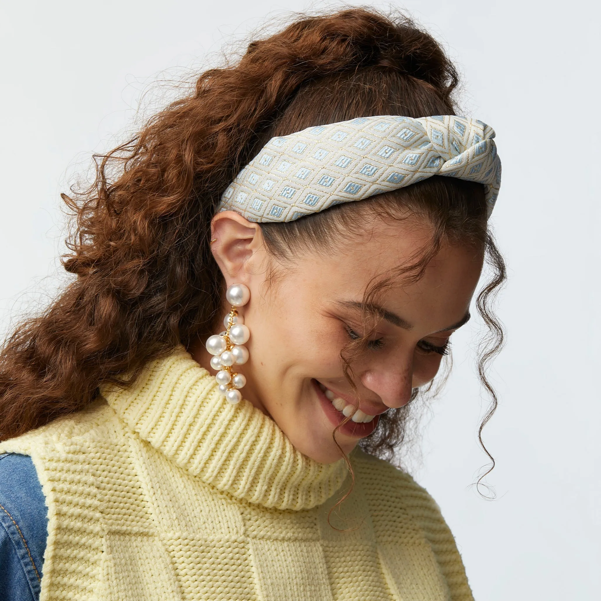 POWDER BLUE METALLIC DIAMOND KNOTTED HEADBAND