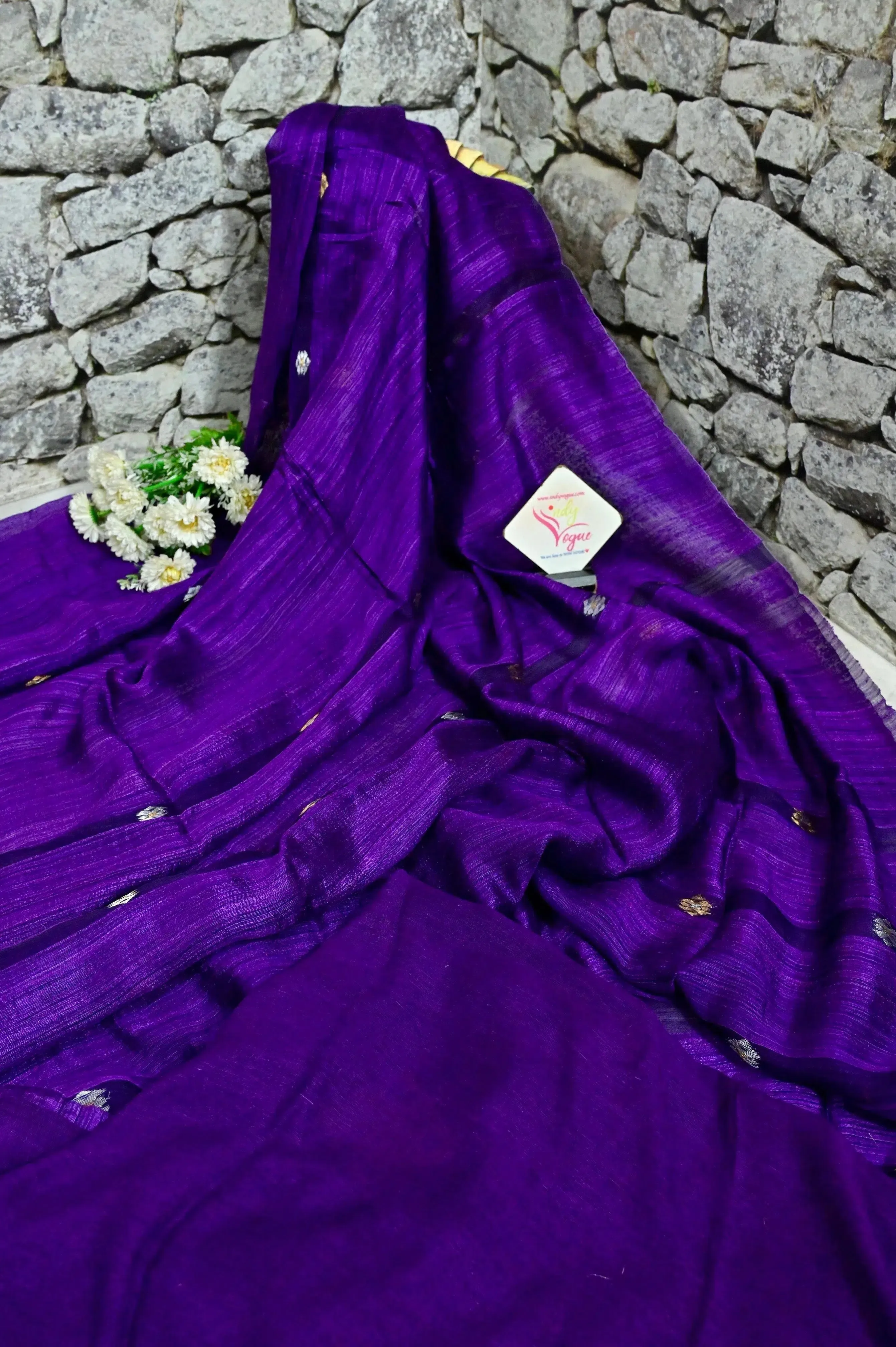 Purple Color Pure Matka Muslin Handloom Saree with Silver Zari Work