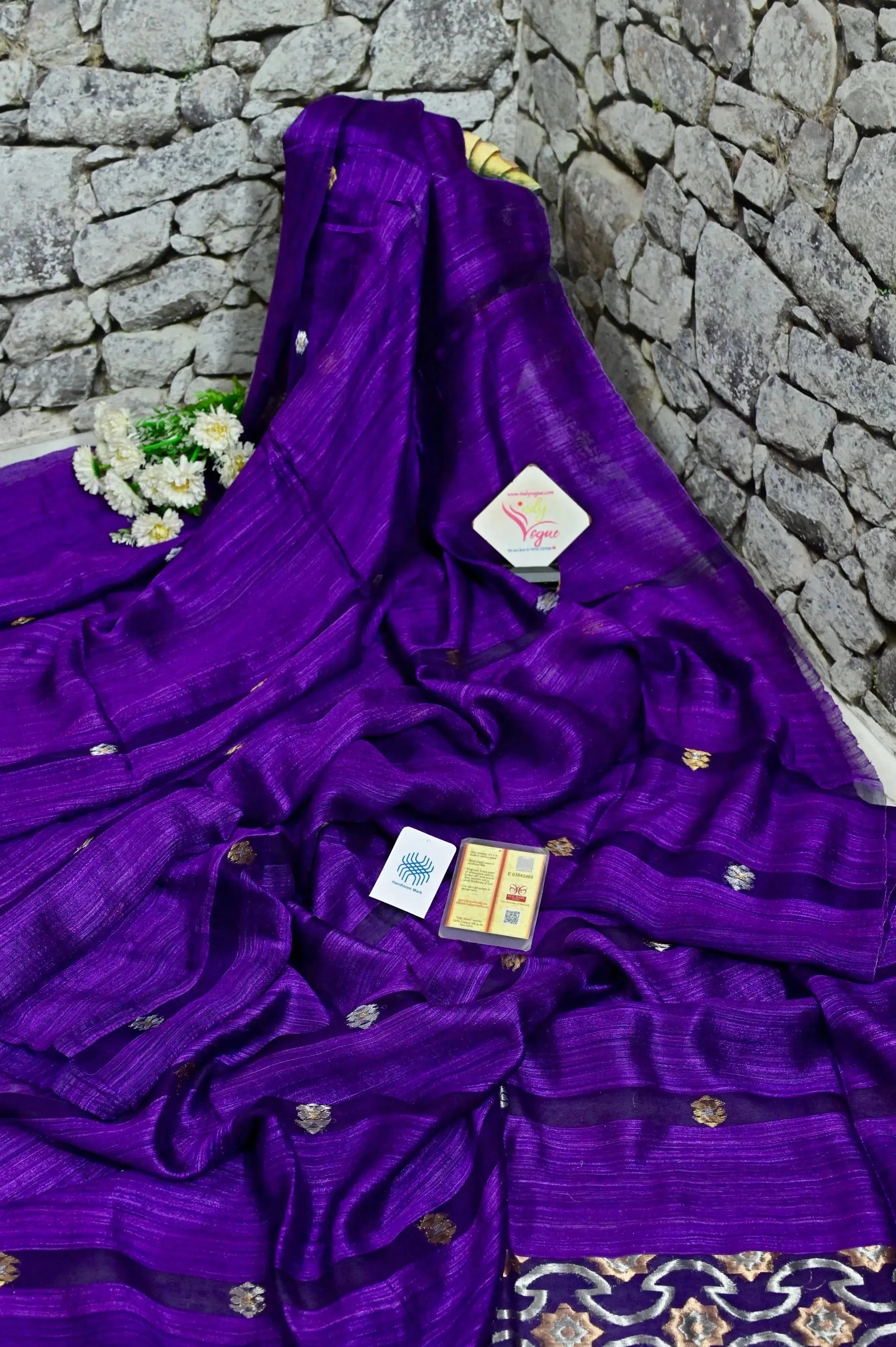 Purple Color Pure Matka Muslin Handloom Saree with Silver Zari Work