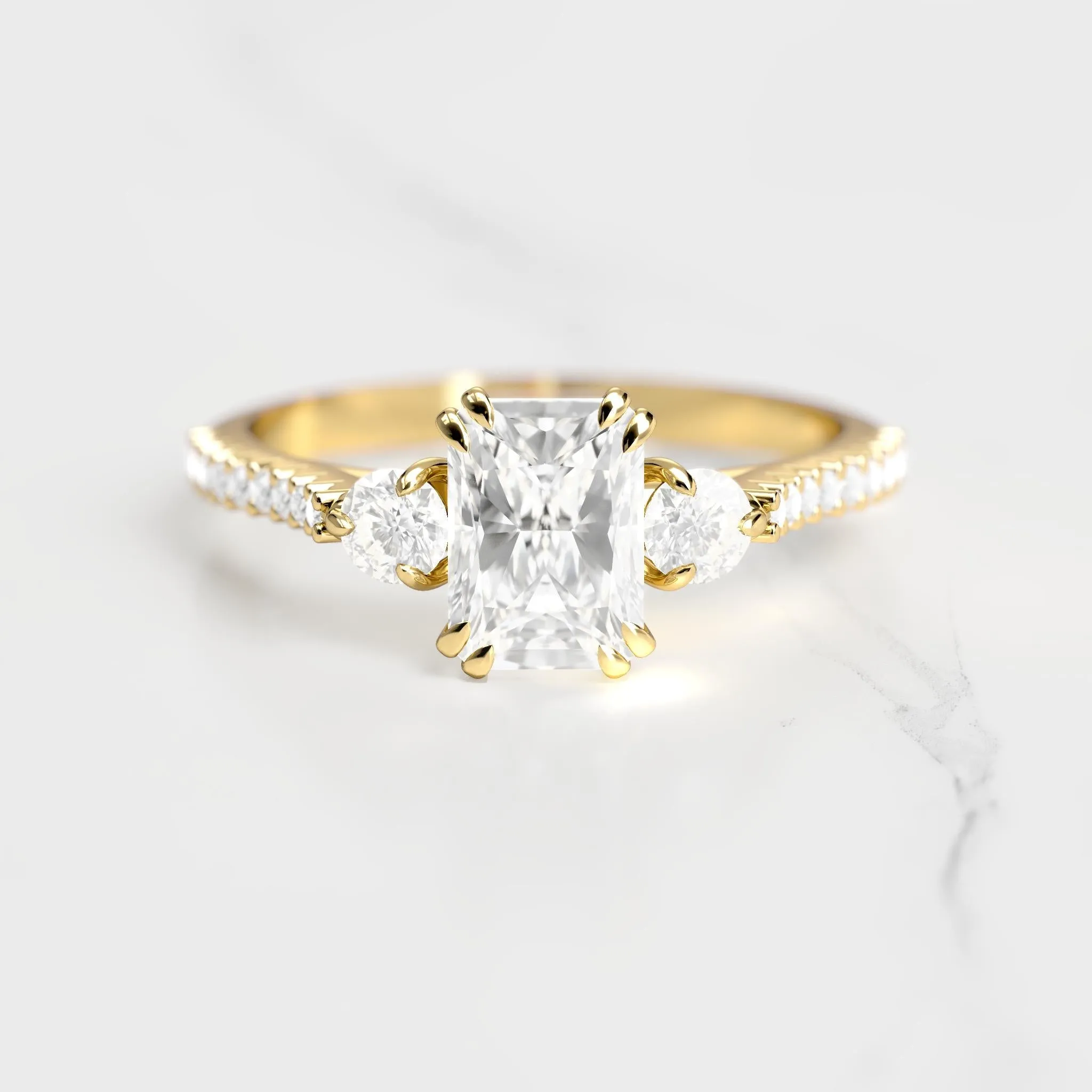 Radiant Half Pave Diamond Ring With Accent Stones