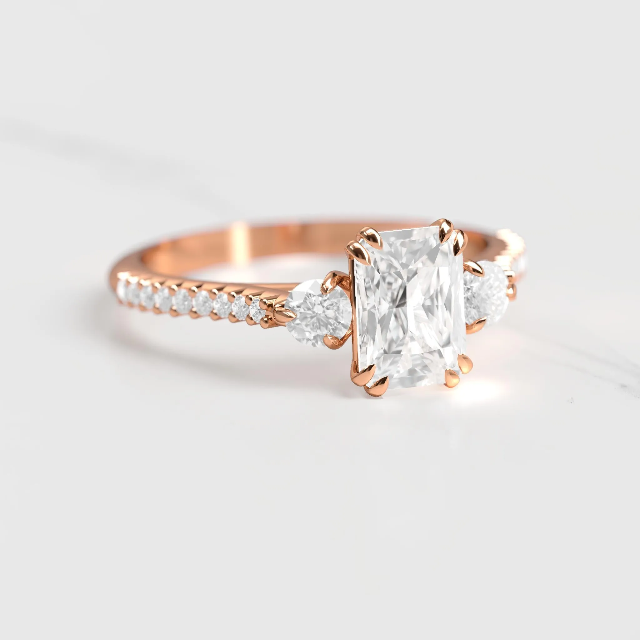 Radiant Half Pave Diamond Ring With Accent Stones