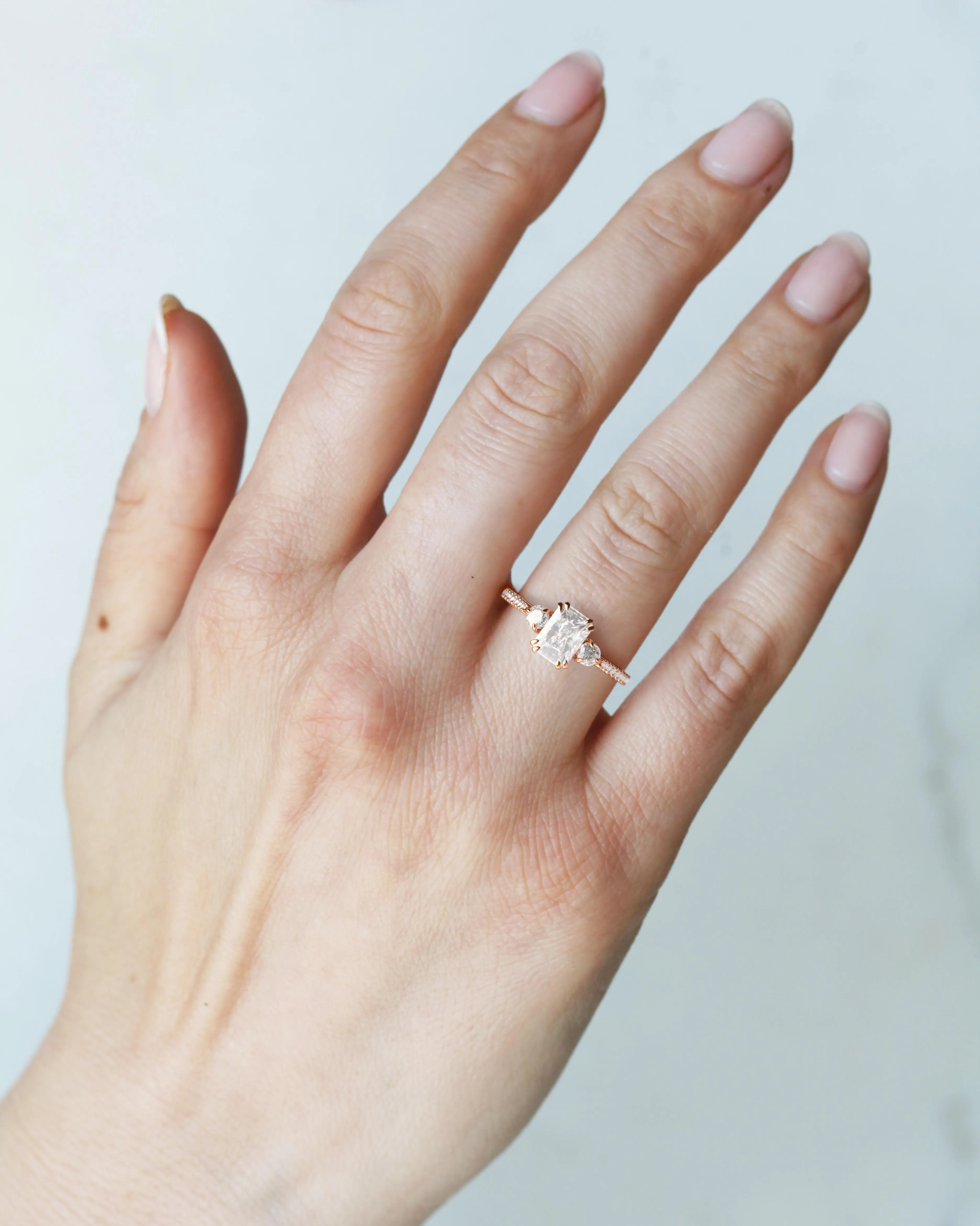 Radiant Half Pave Diamond Ring With Accent Stones