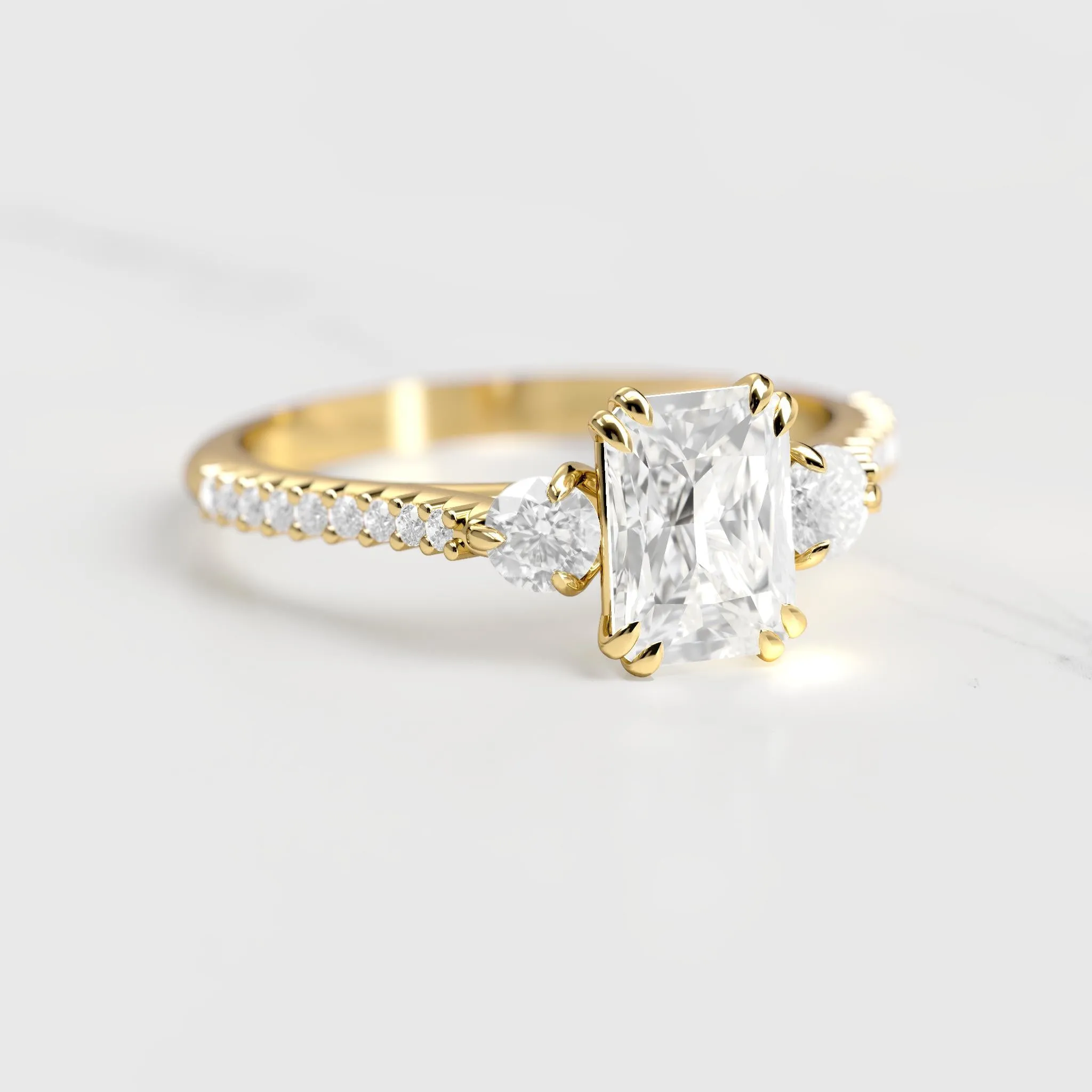 Radiant Half Pave Diamond Ring With Accent Stones