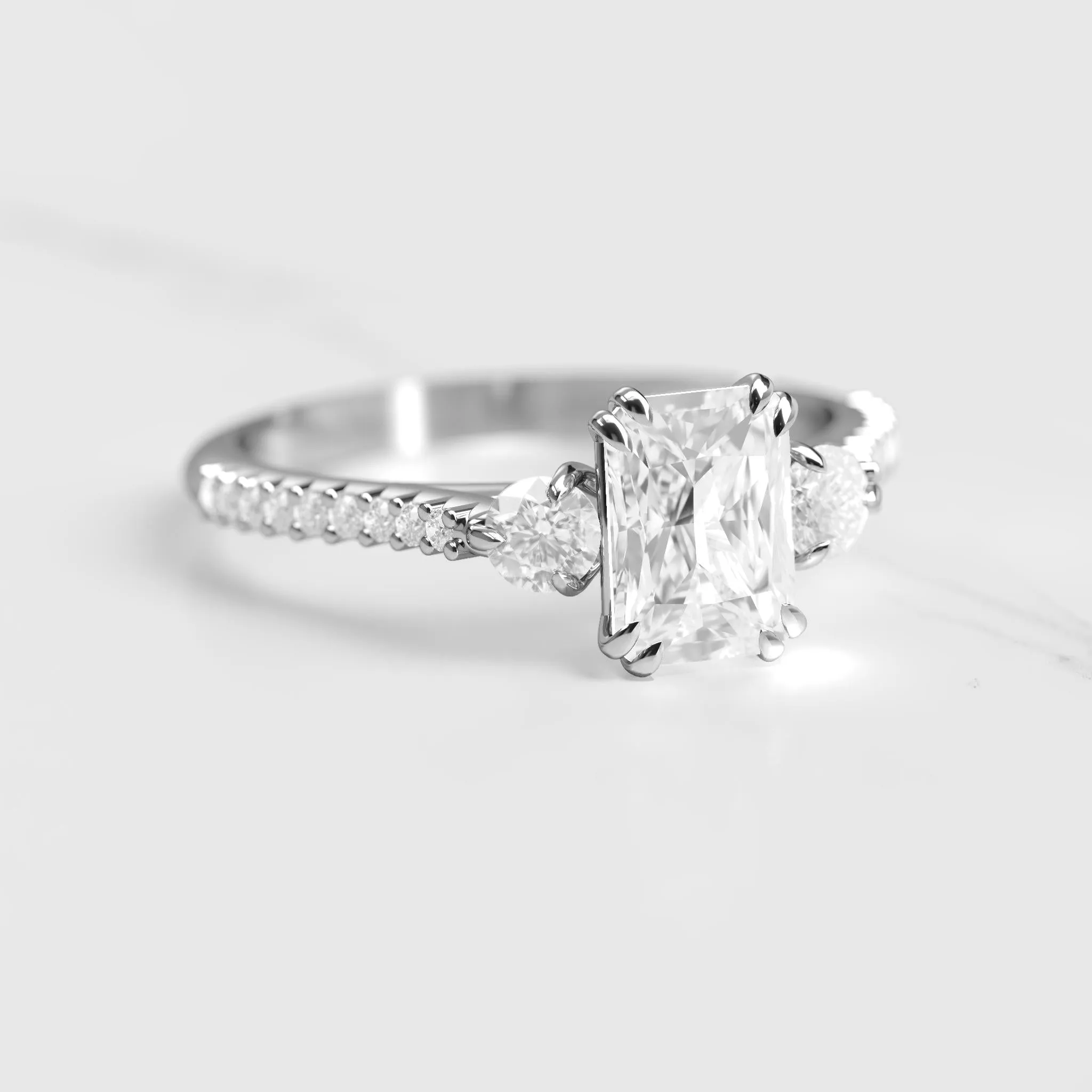 Radiant Half Pave Diamond Ring With Accent Stones