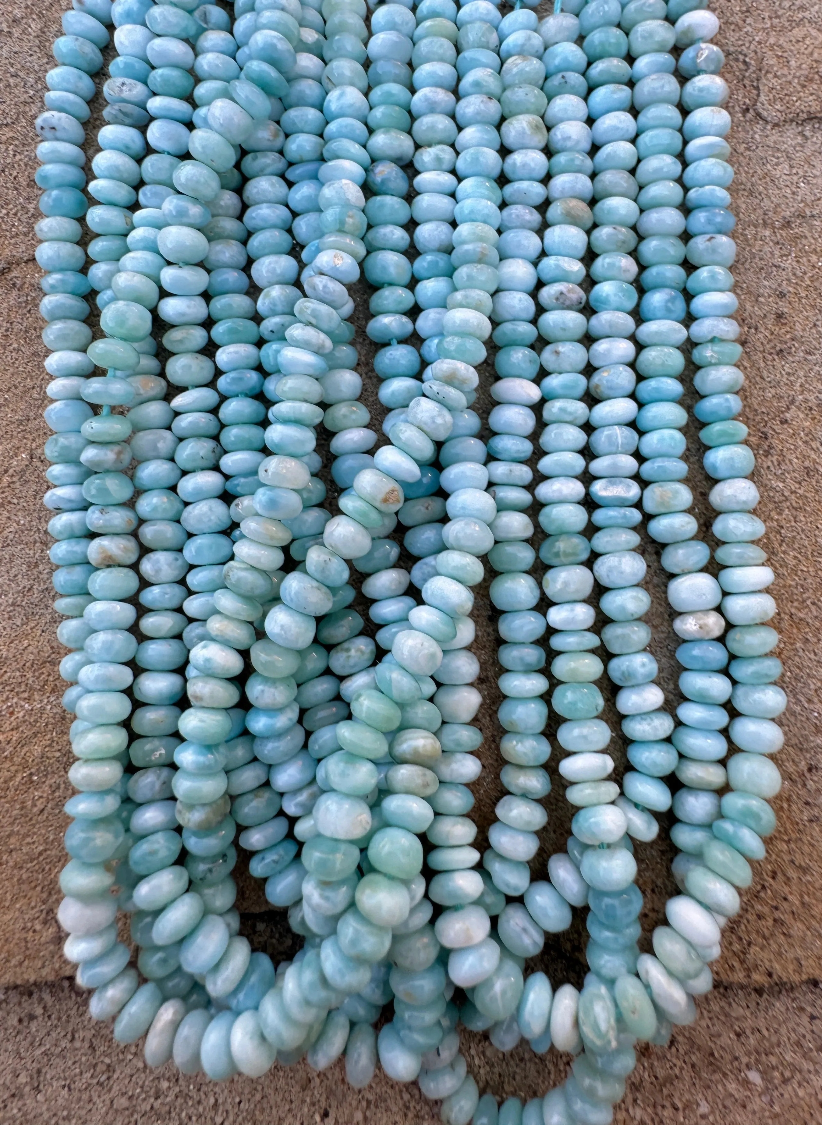 RARE Larimar 5mm Rondell Beads , 8 inch strand