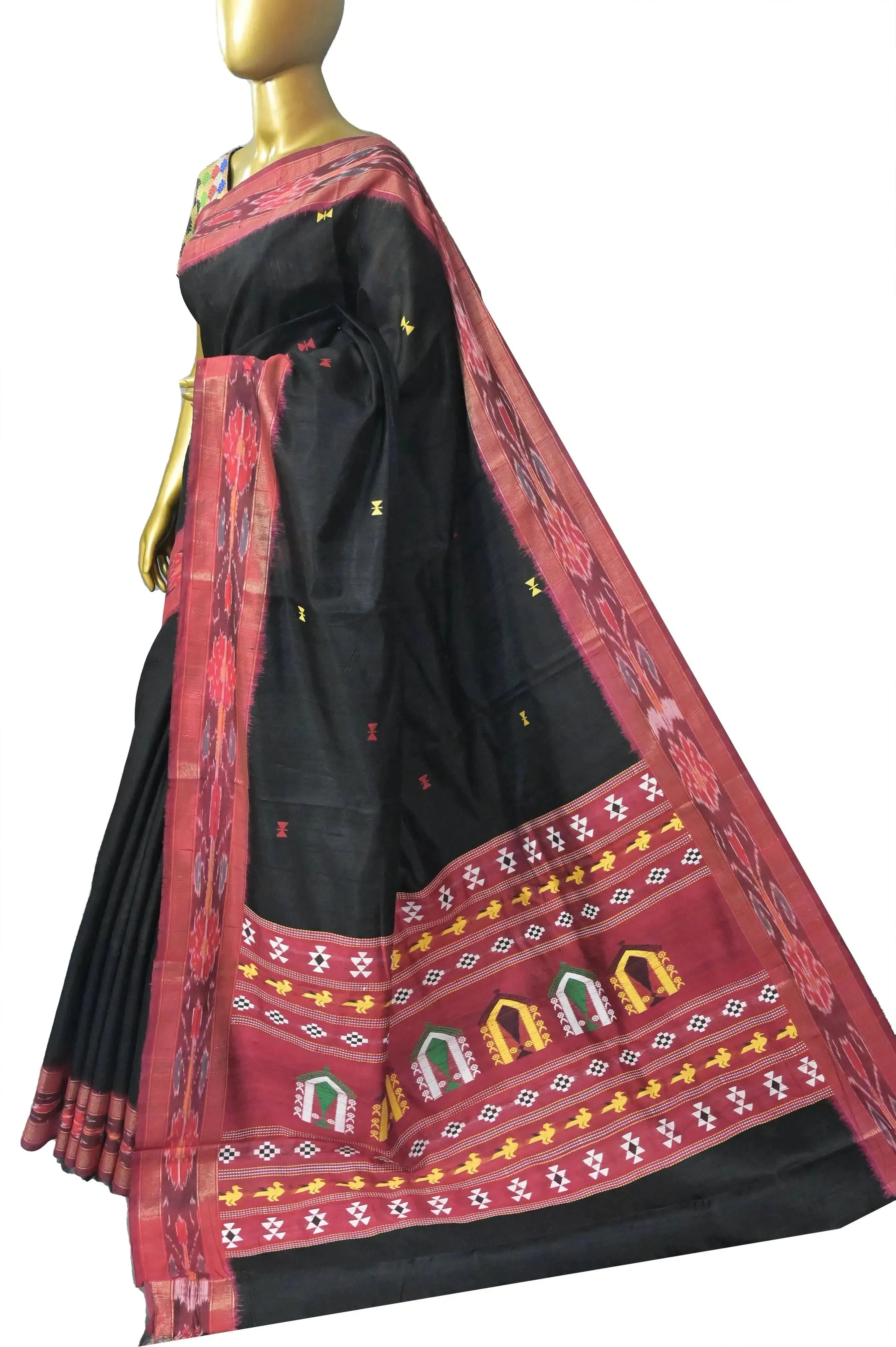 Regal Black Pure Raw Silk with Sambalpuri Border and Dolabedi Pallu