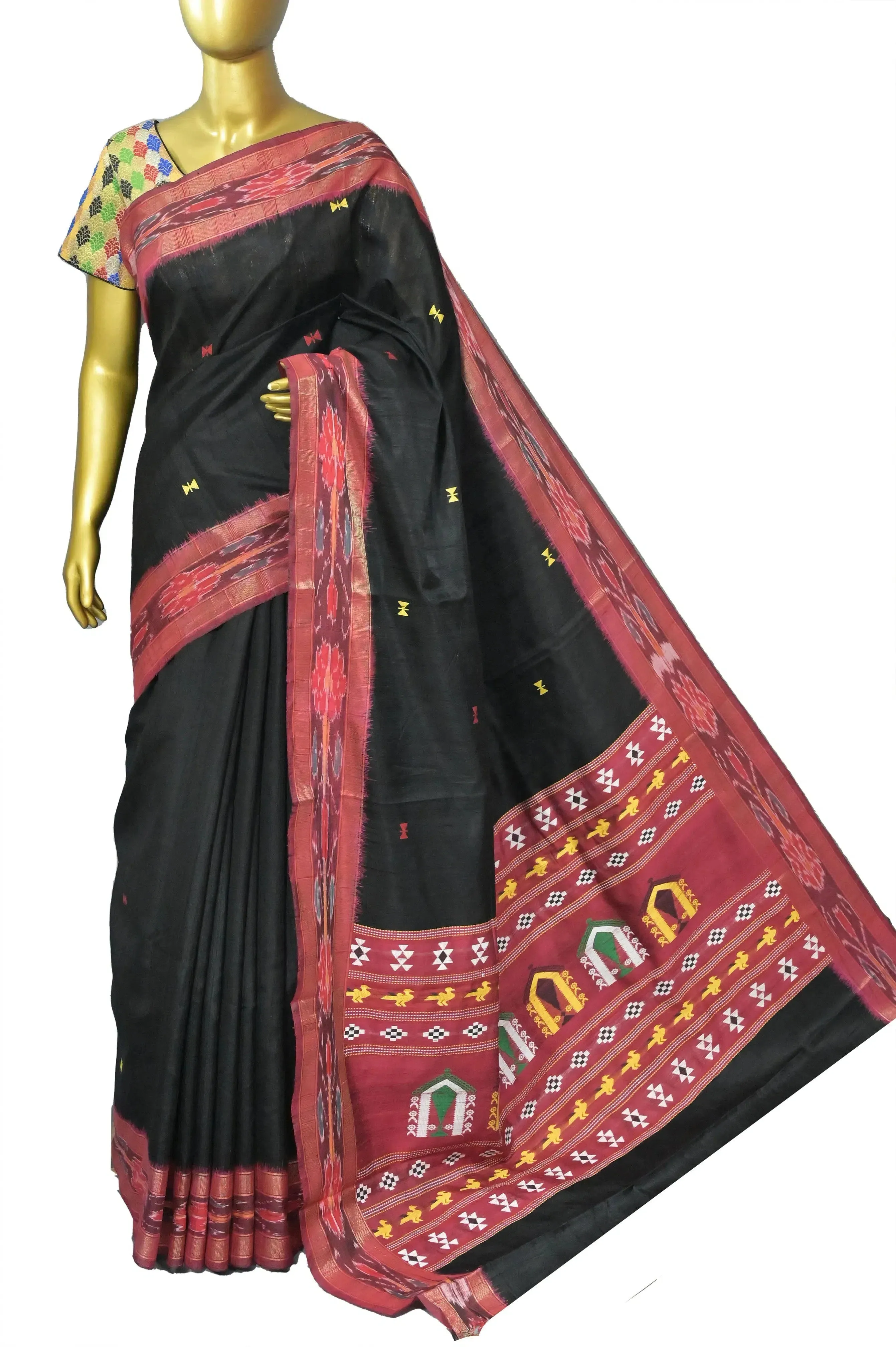 Regal Black Pure Raw Silk with Sambalpuri Border and Dolabedi Pallu