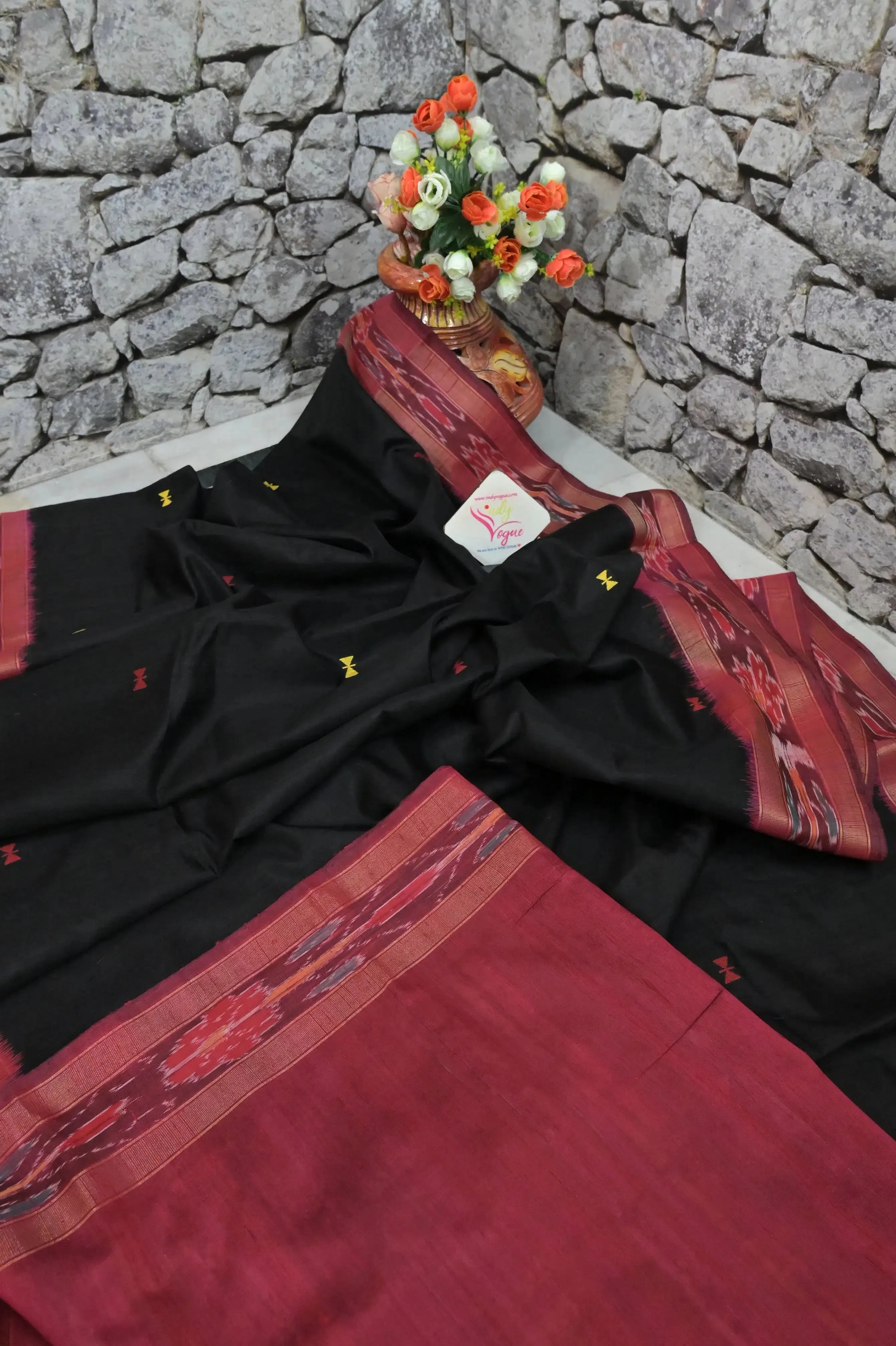 Regal Black Pure Raw Silk with Sambalpuri Border and Dolabedi Pallu