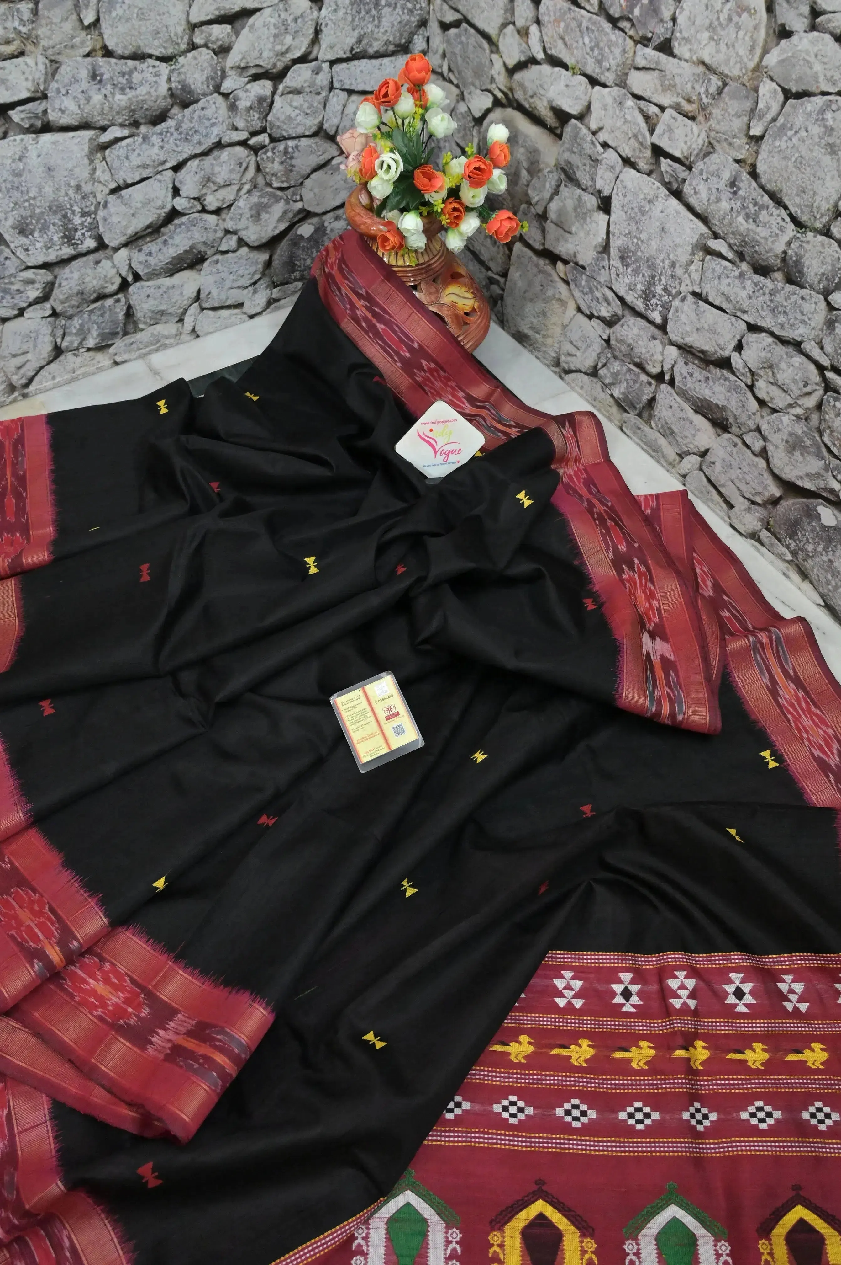 Regal Black Pure Raw Silk with Sambalpuri Border and Dolabedi Pallu