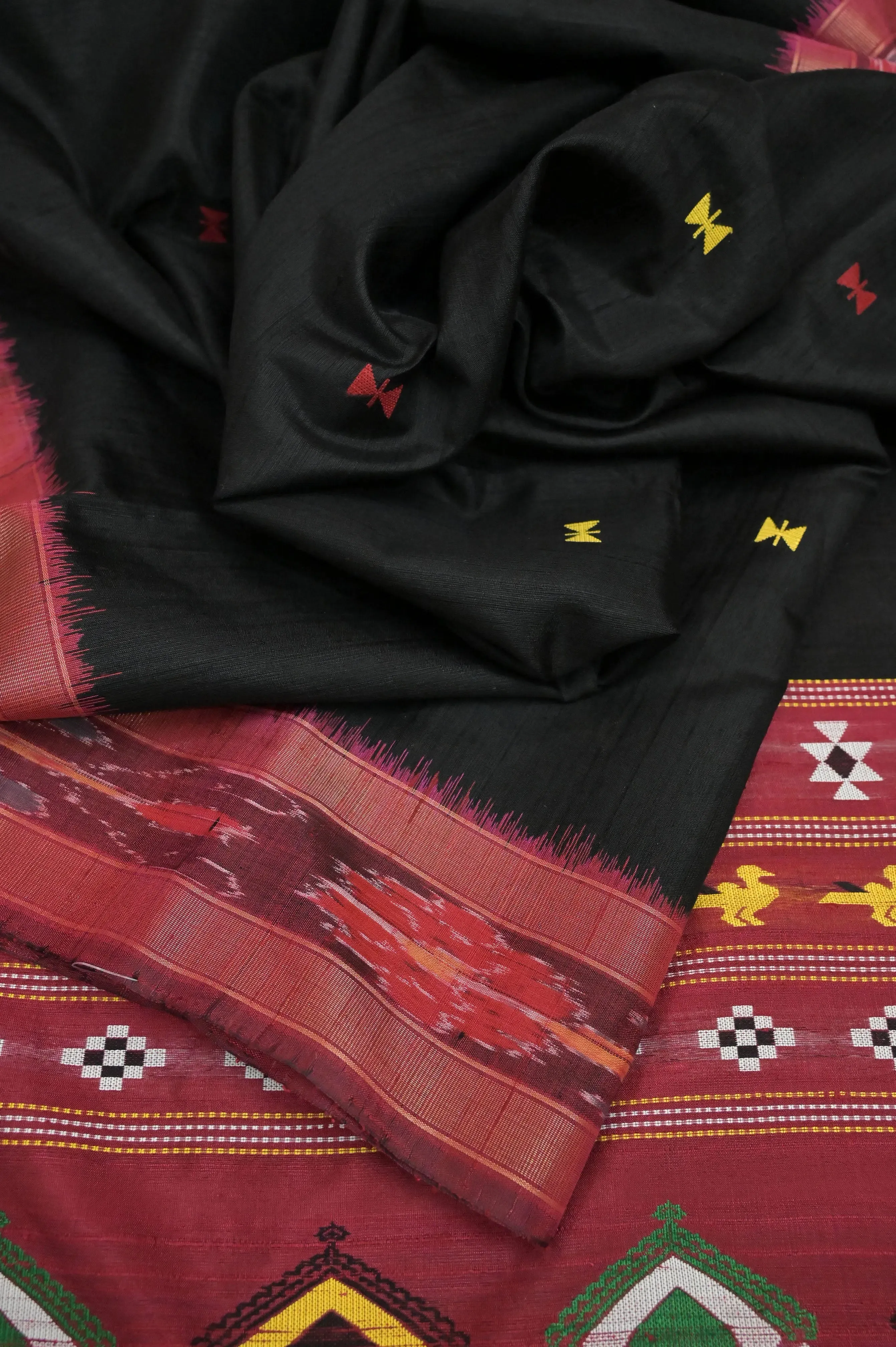 Regal Black Pure Raw Silk with Sambalpuri Border and Dolabedi Pallu