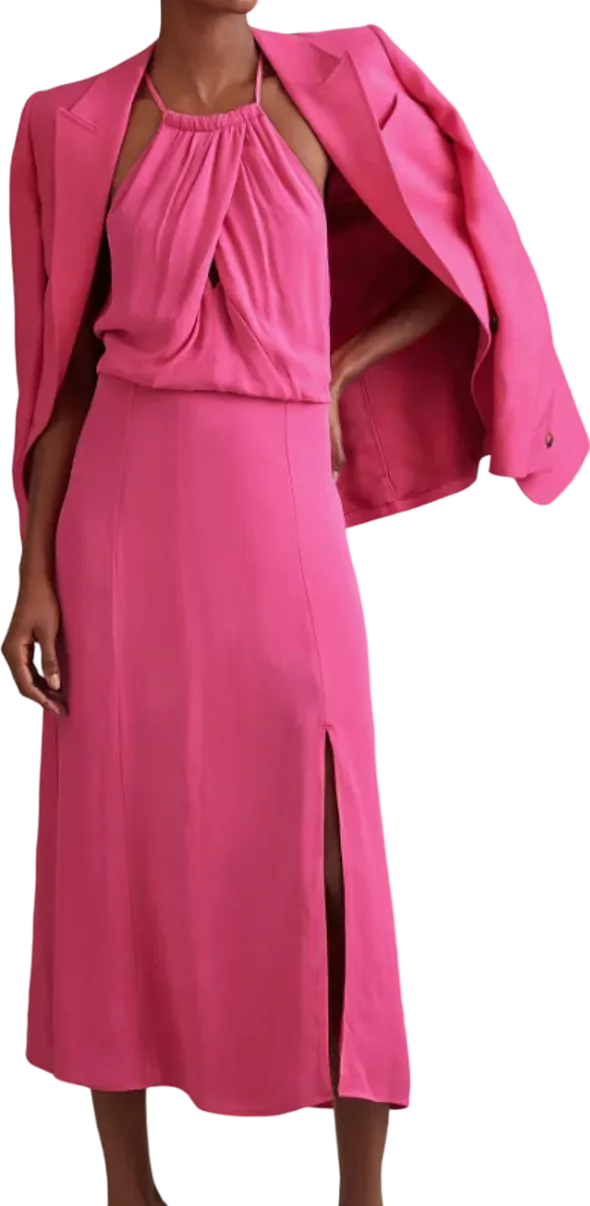 REISS Pink Elliana Drape Front Midi Dress BNWT UK 6