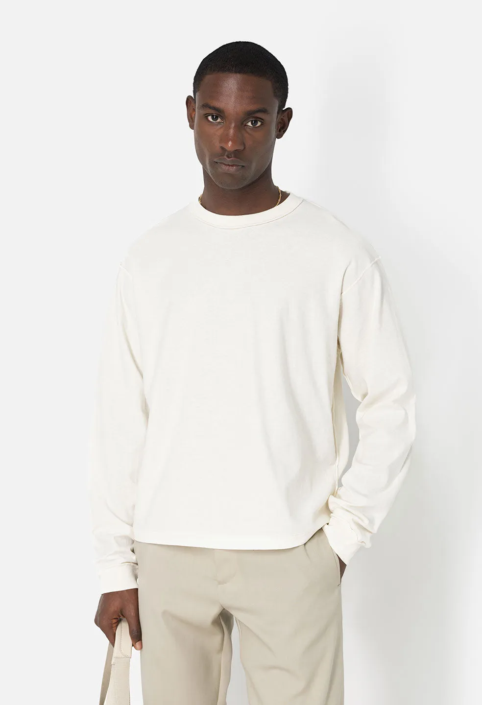 Reversed Cropped LS Tee / Washed Salt