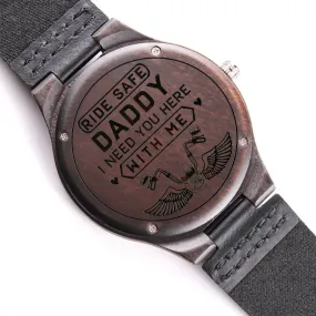 Ride Safe Daddy, Gift for Biker Dad, Motorcycle Theme Father's Day Gift Engraved Wooden Watch