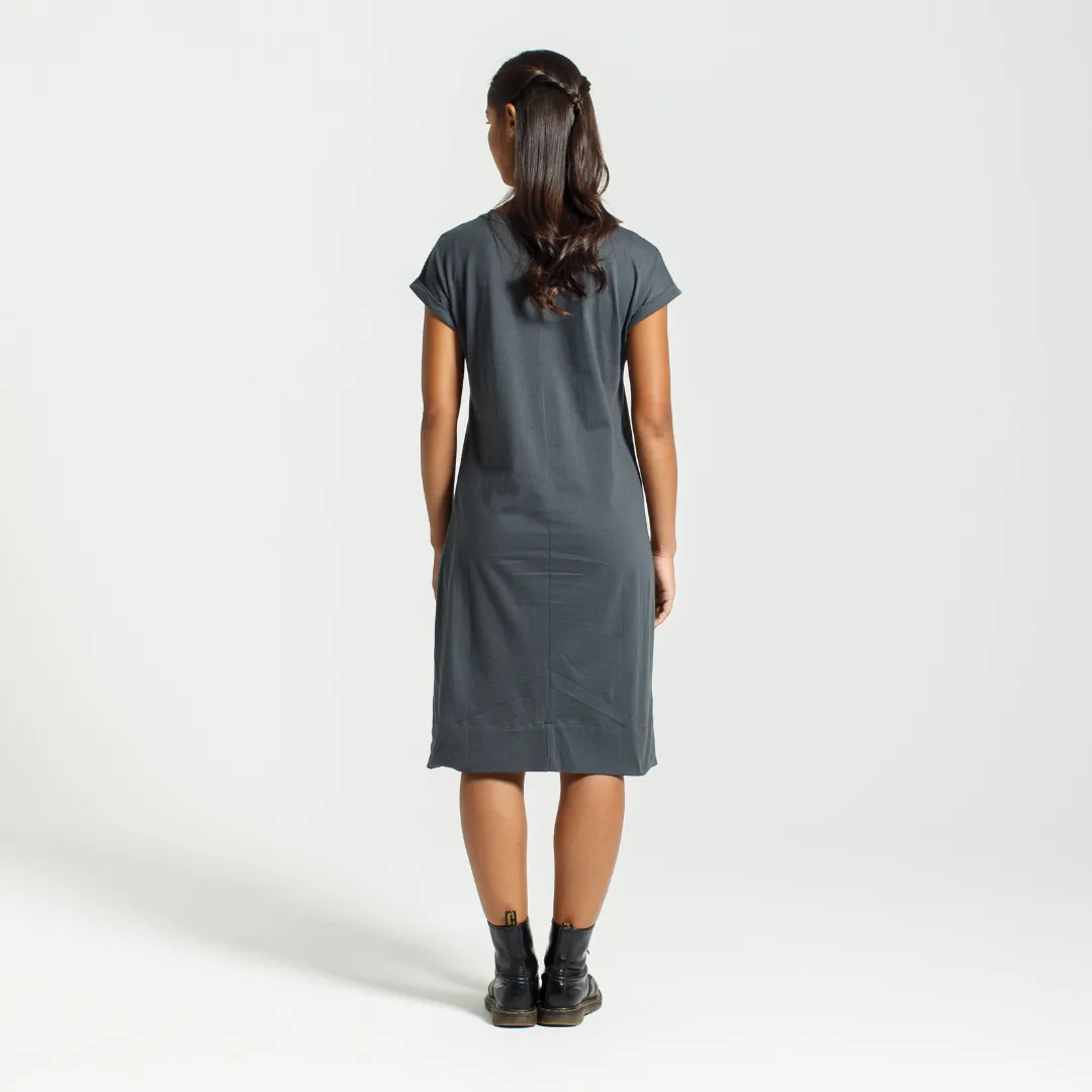 Rolled Sleeve T-shirt Dress  | Charcoal