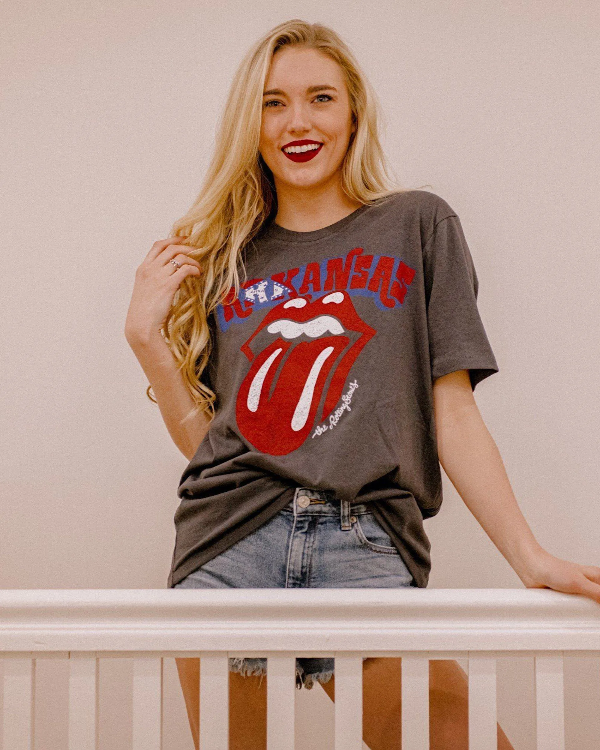 Rolling Stones Arkansas Flag Off Black Rocker Tee