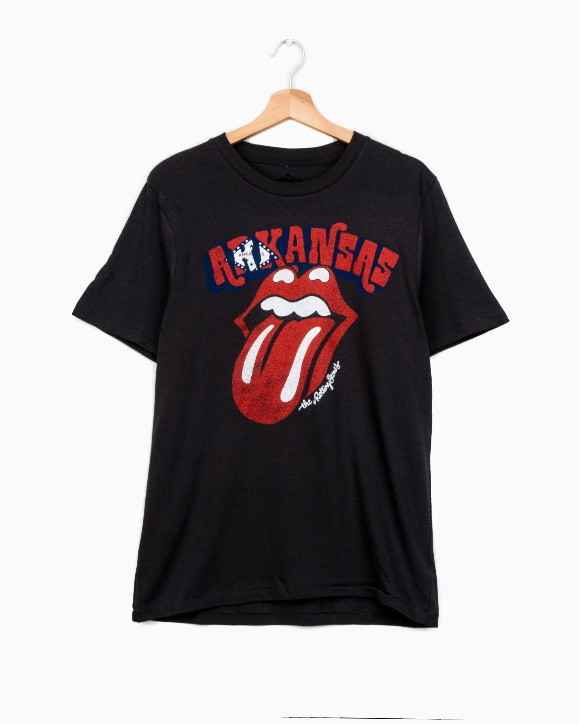 Rolling Stones Arkansas Flag Off Black Rocker Tee