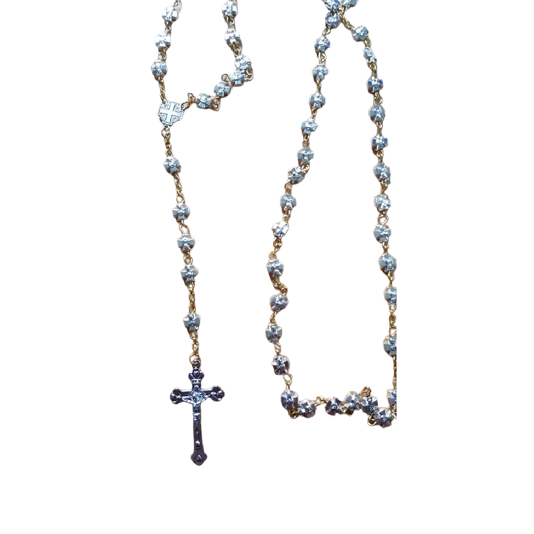 Rosary from the Holy Land - Jerusalem Cross - Rosary Silver Plated Beads from Bethlehem.