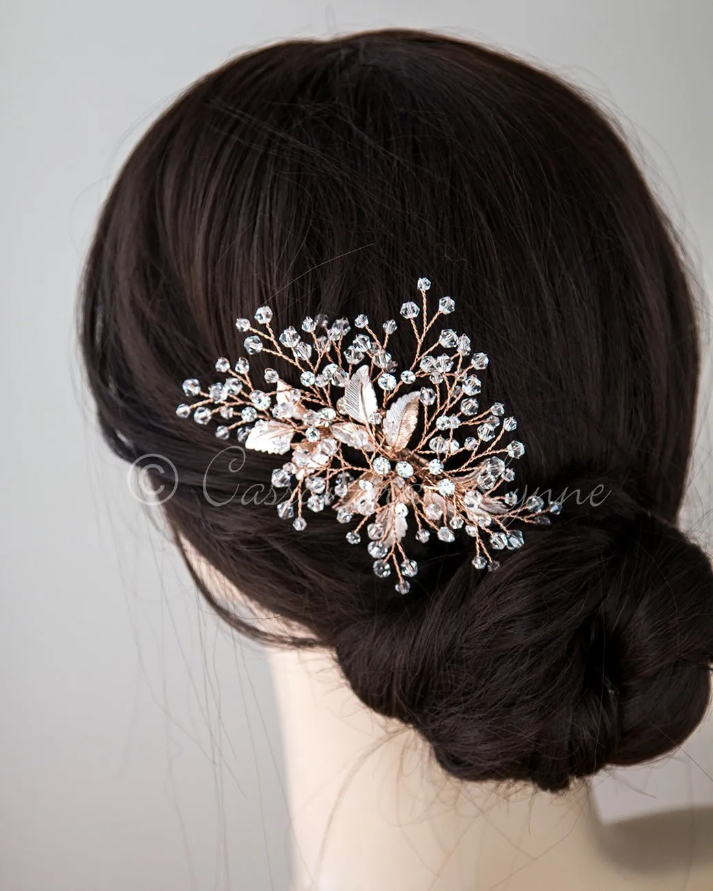 Rose Gold Bridal Hair Piece with Crystals