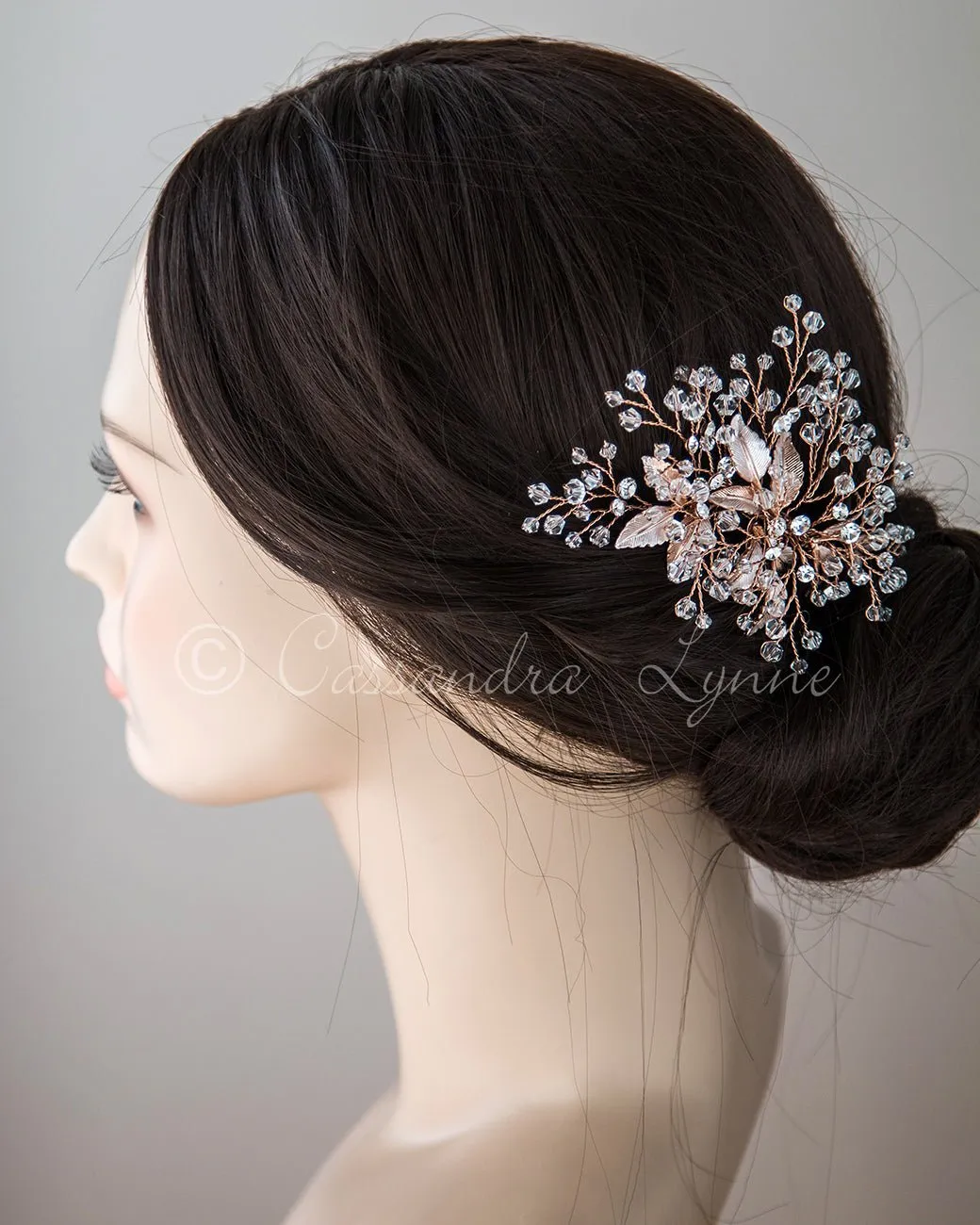 Rose Gold Bridal Hair Piece with Crystals