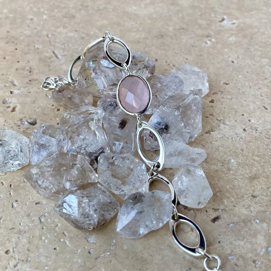 Rose Quartz Oval Checker Cut Bracelet - Peony