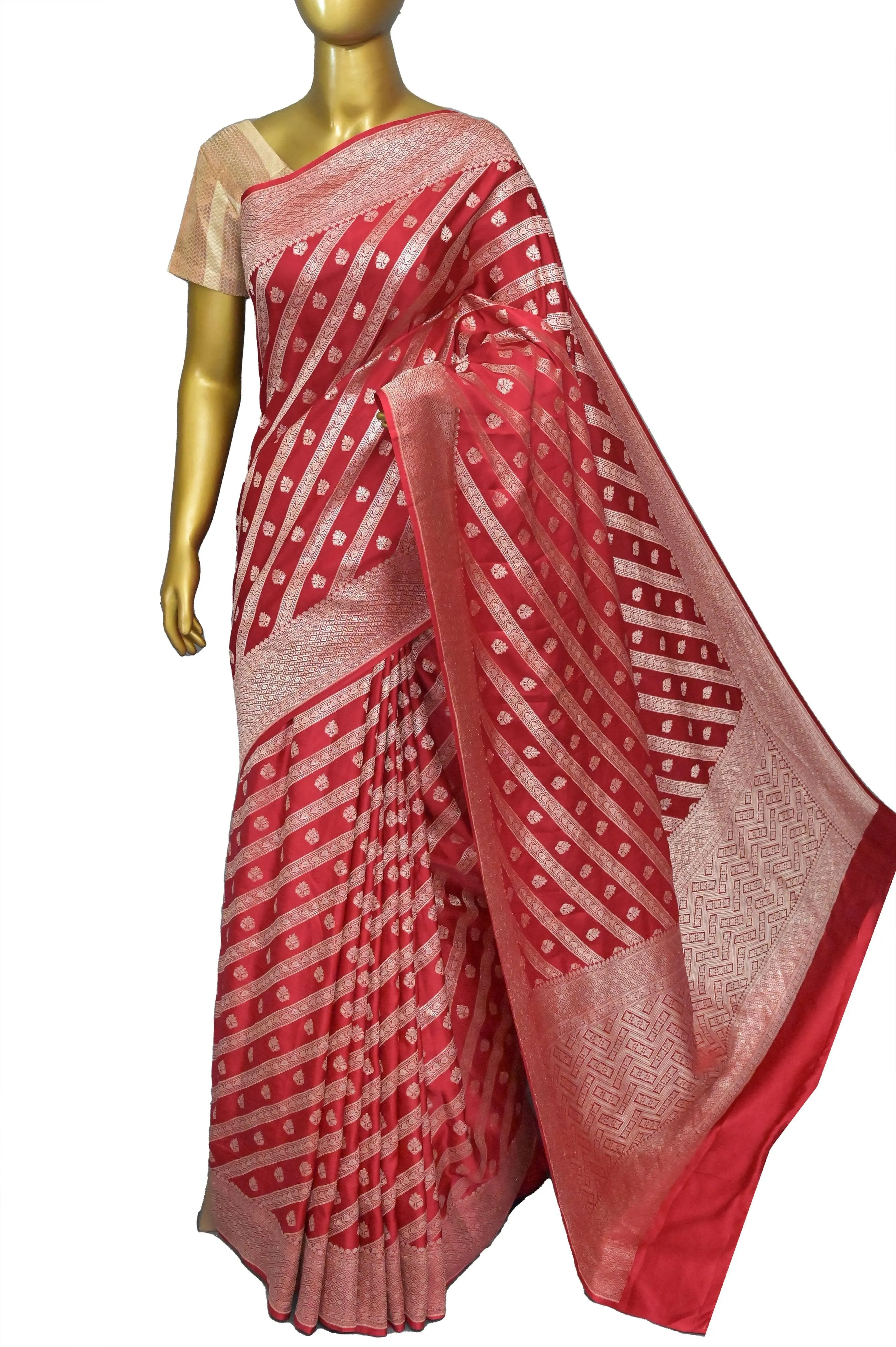 Royal Red Color Mashru Banarasi Saree with Allover Zari Weaving