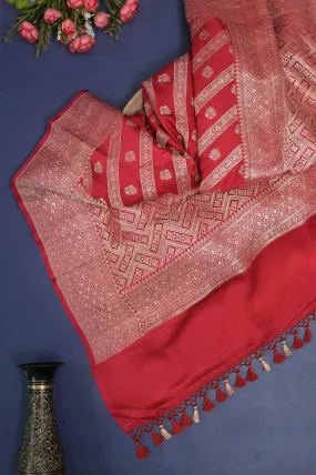 Royal Red Color Mashru Banarasi Saree with Allover Zari Weaving