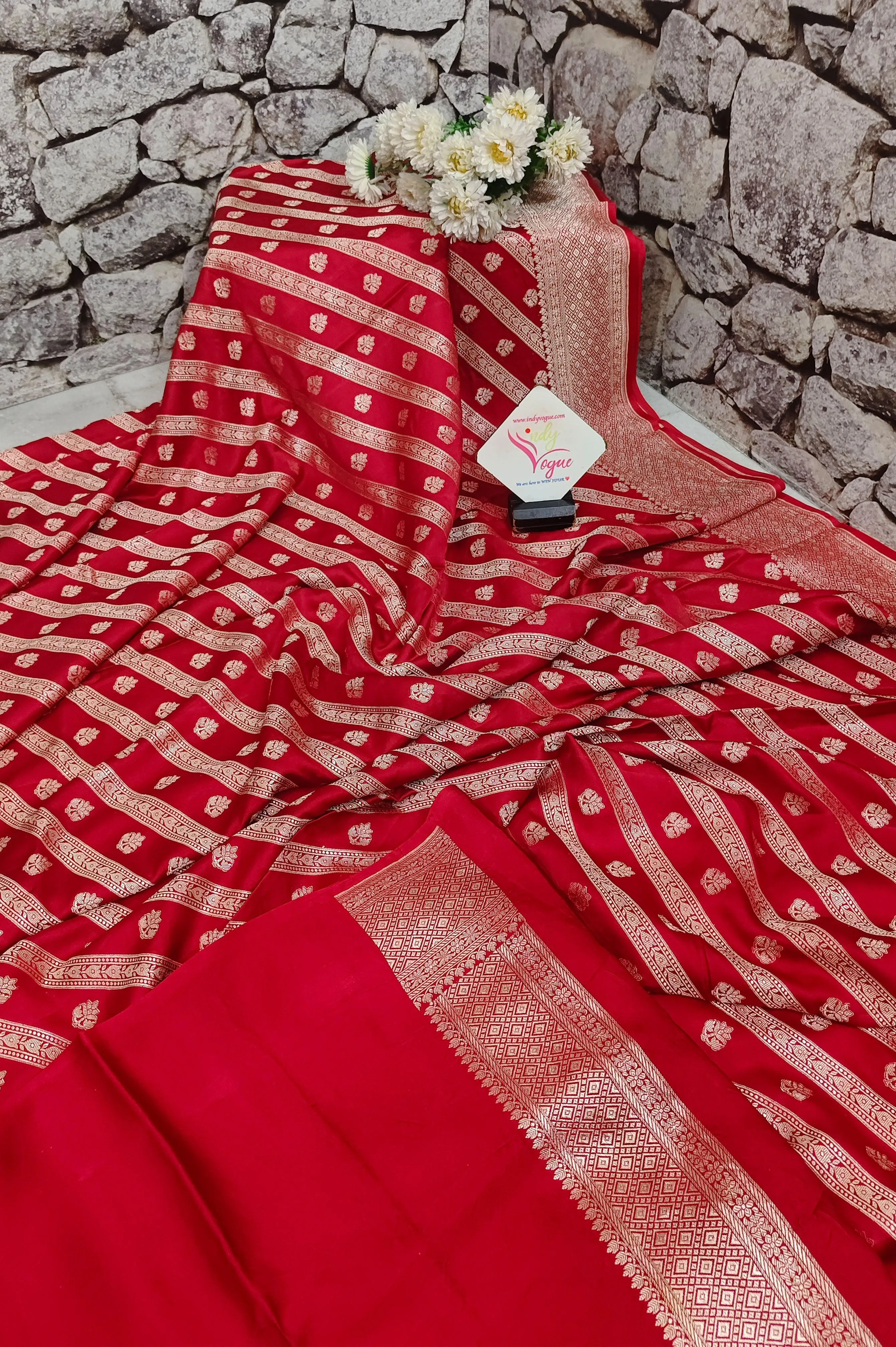 Royal Red Color Mashru Banarasi Saree with Allover Zari Weaving