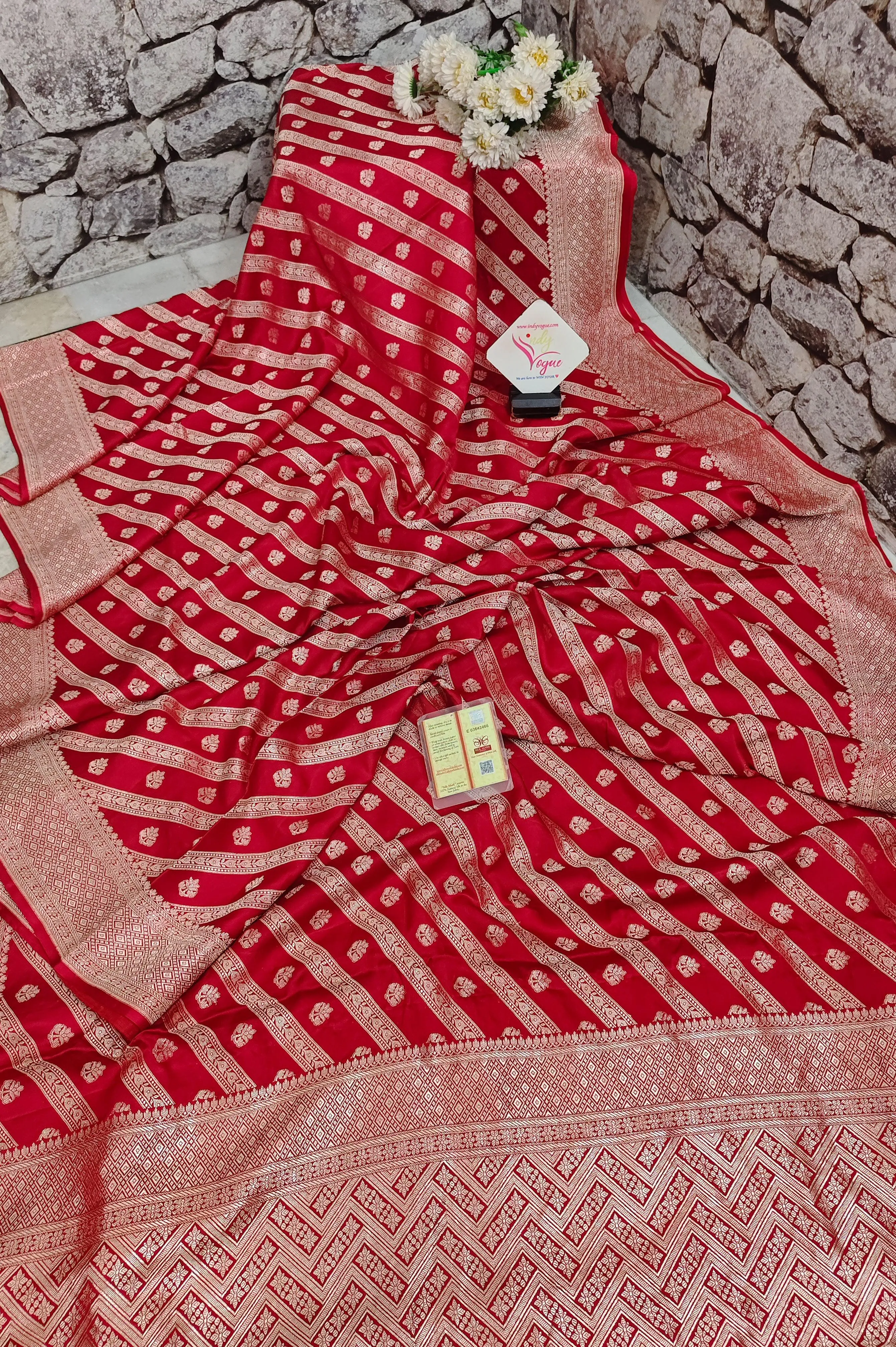 Royal Red Color Mashru Banarasi Saree with Allover Zari Weaving