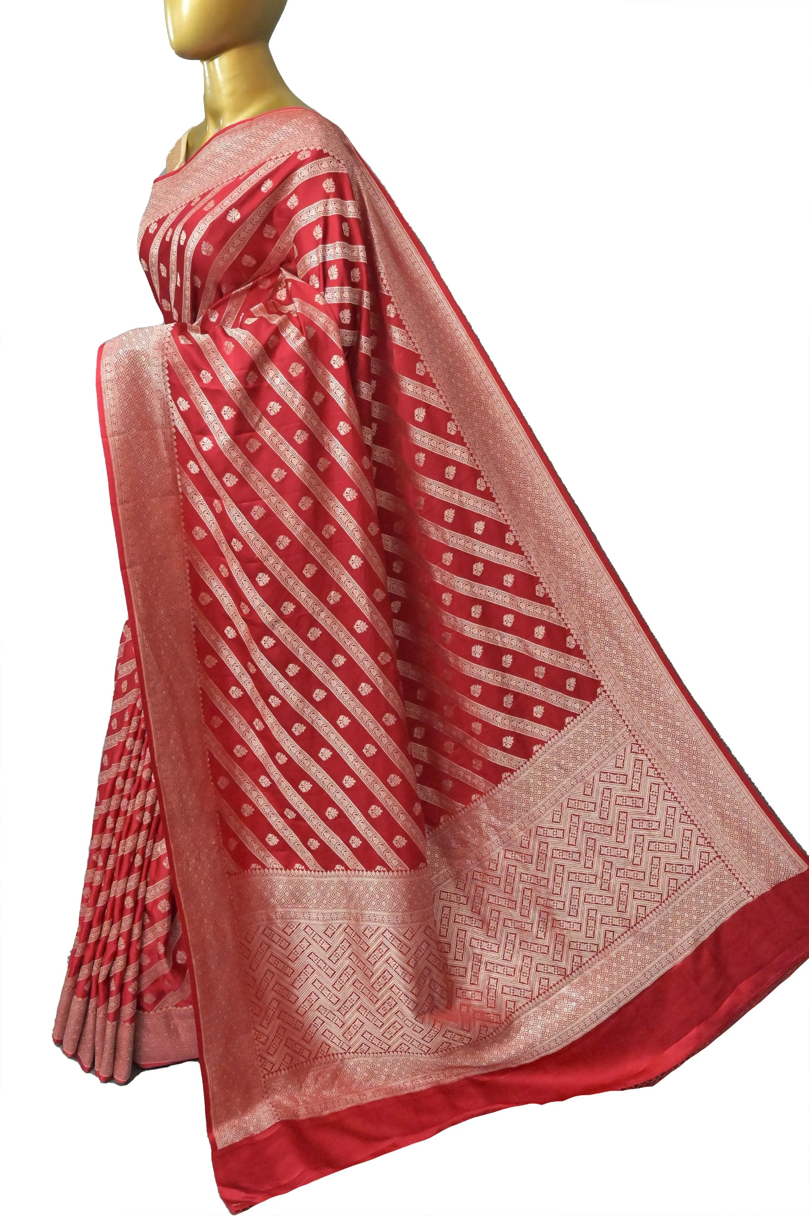 Royal Red Color Mashru Banarasi Saree with Allover Zari Weaving