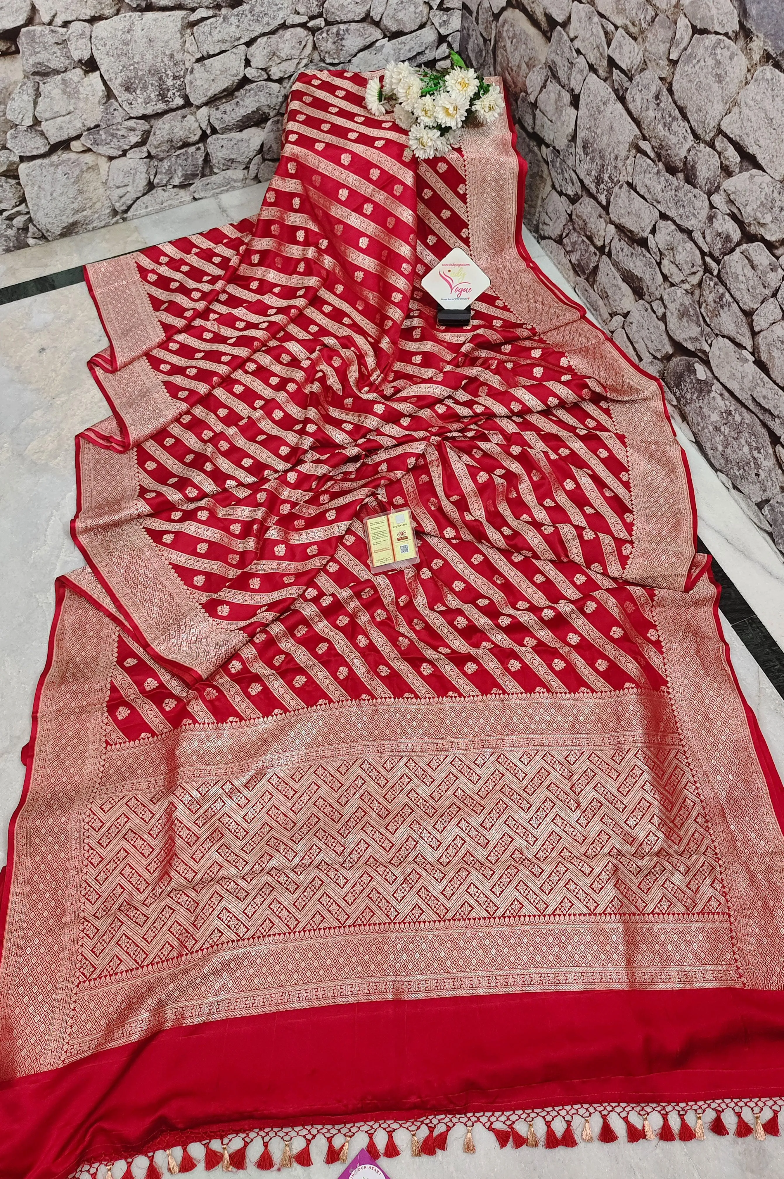 Royal Red Color Mashru Banarasi Saree with Allover Zari Weaving