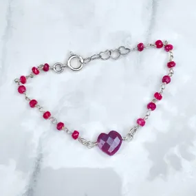 Ruby and Sterling Silver Heart Bracelet